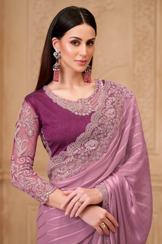 Onion Pink Embroidered Satin Georgette Saree-SAR10589_2_SareeButa.com