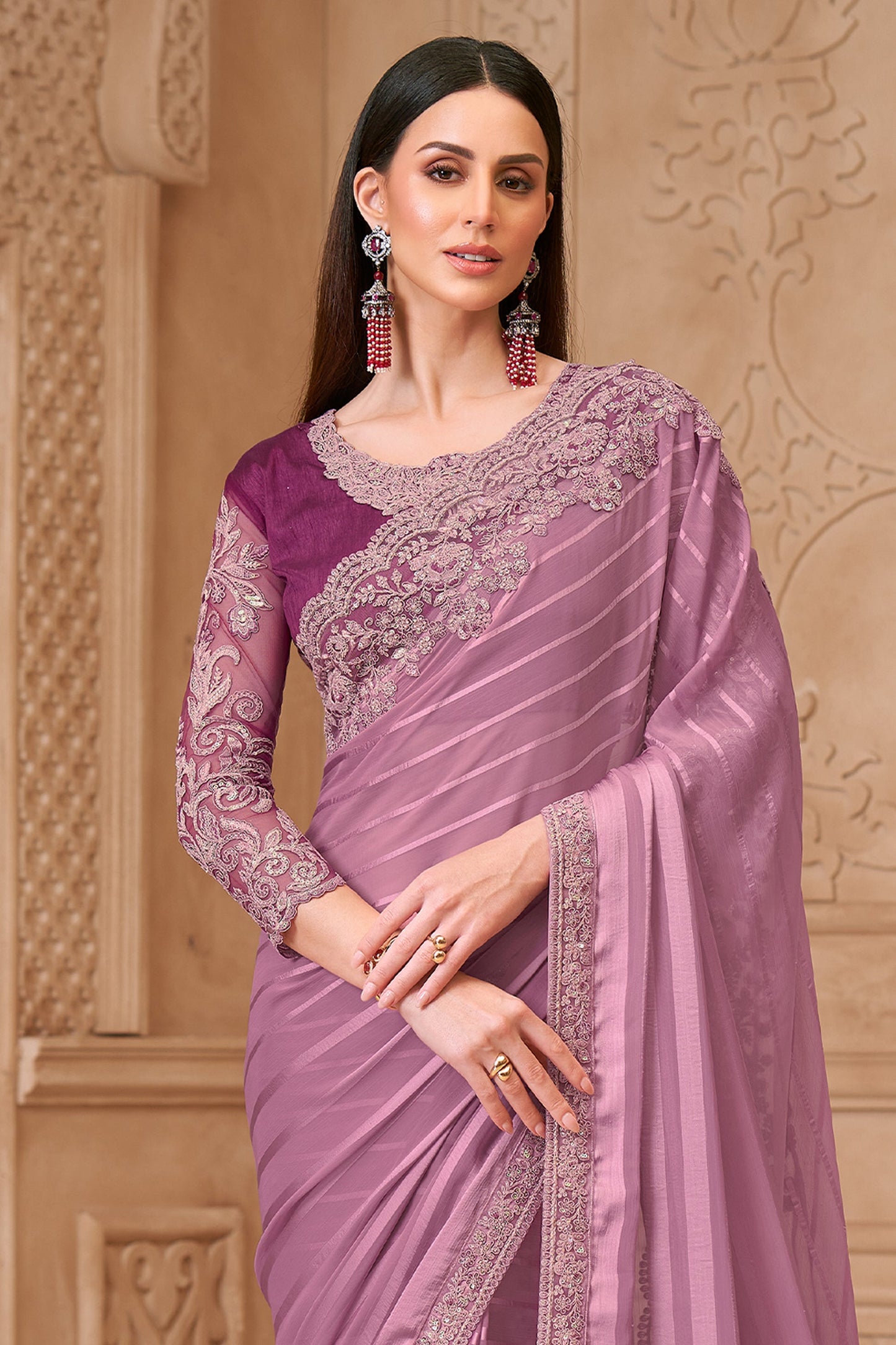 Onion Pink Embroidered Satin Georgette Saree-SAR10589_3_SareeButa.com
