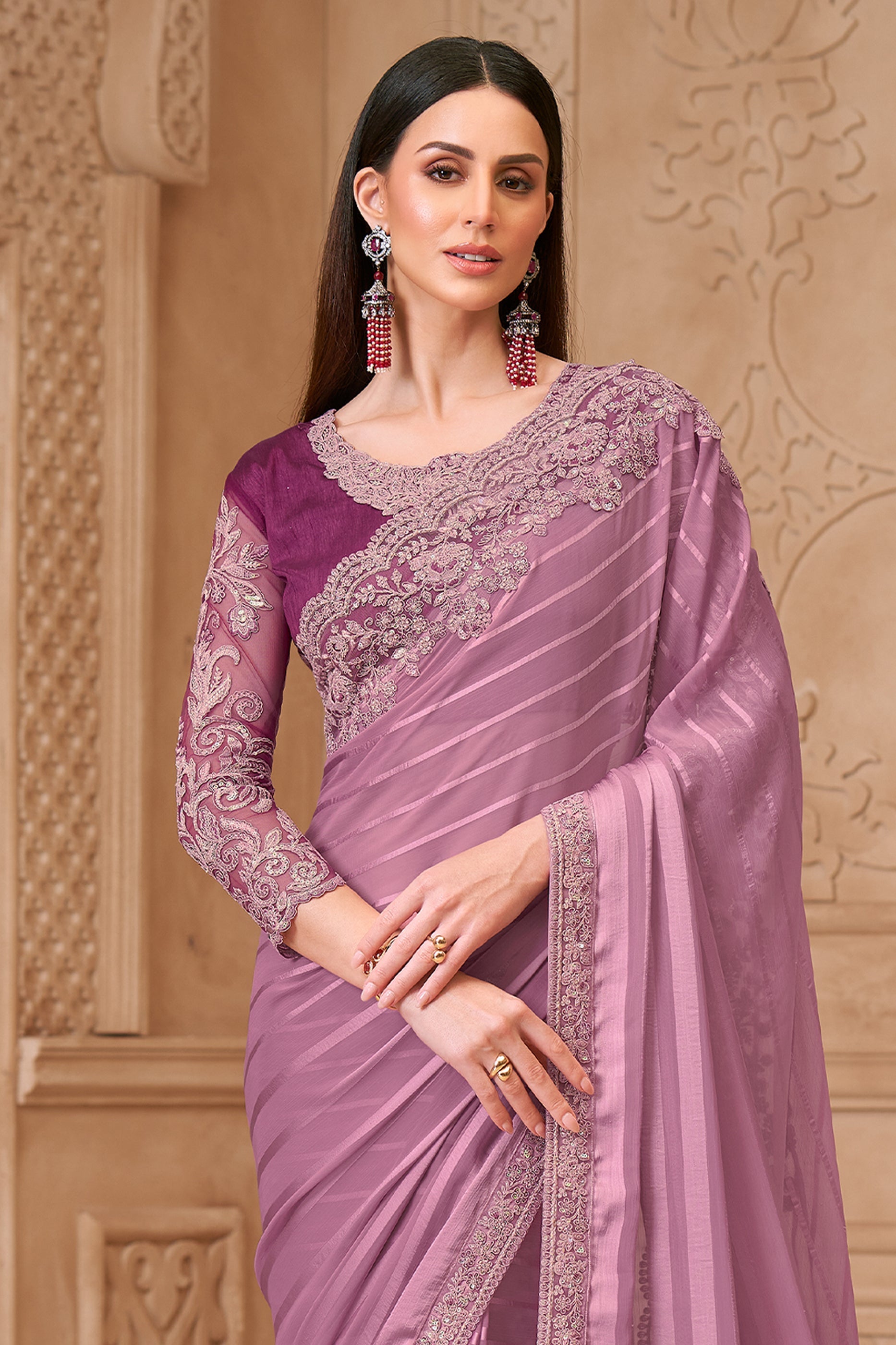 Onion Pink Embroidered Satin Georgette Saree-SAR10589_3_SareeButa.com