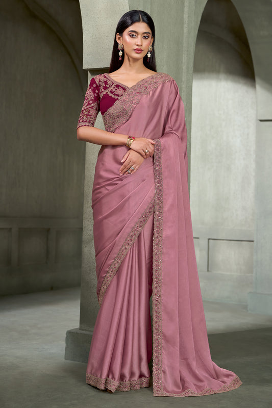Onion Pink Embroidered Satin Georgette Saree-SAR13291_1_SareeButa.com