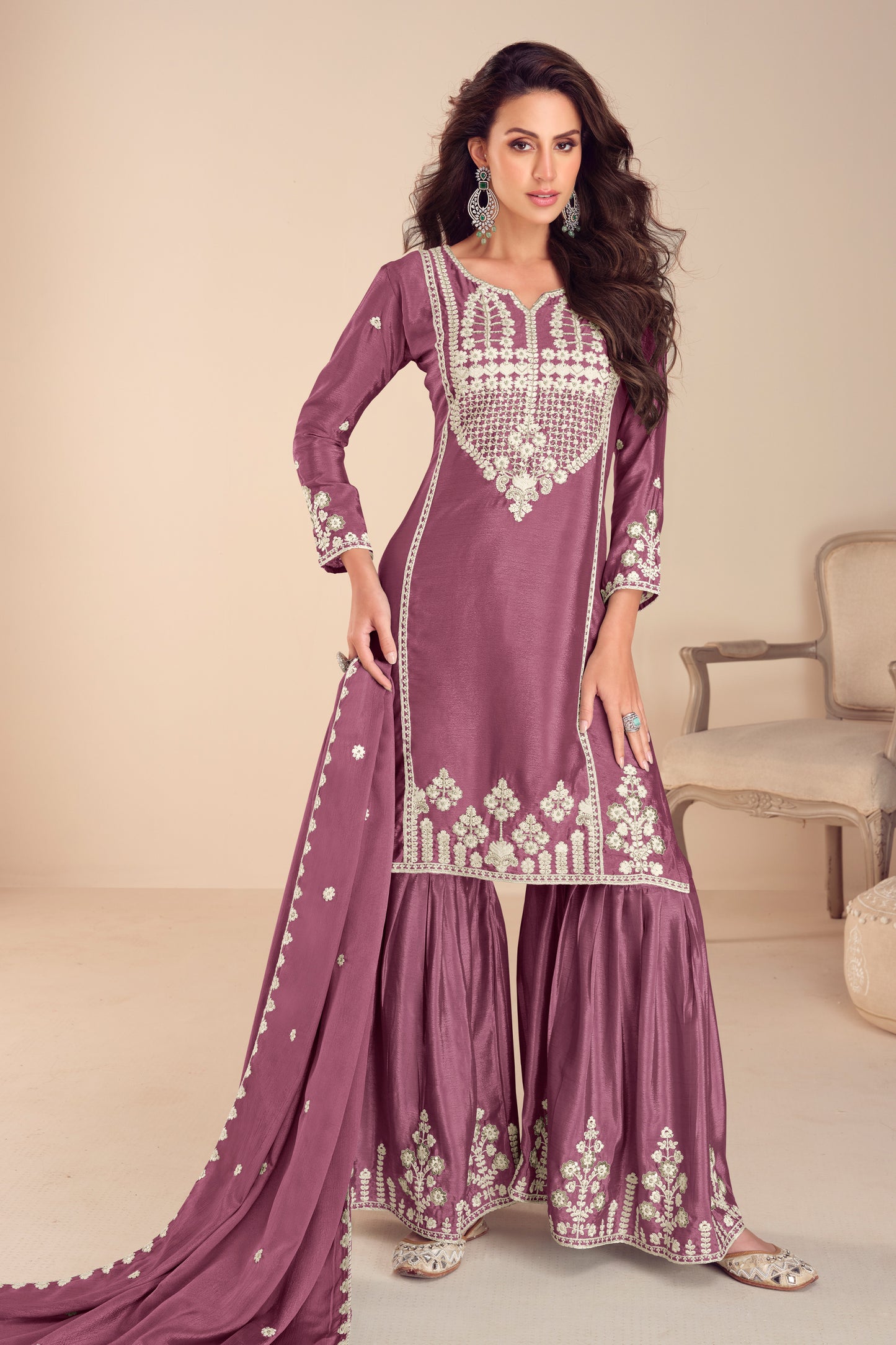 Onion Pink Readymade Embroidered Chinon Sharara Suit-SAR12187_1_SareeButa.com