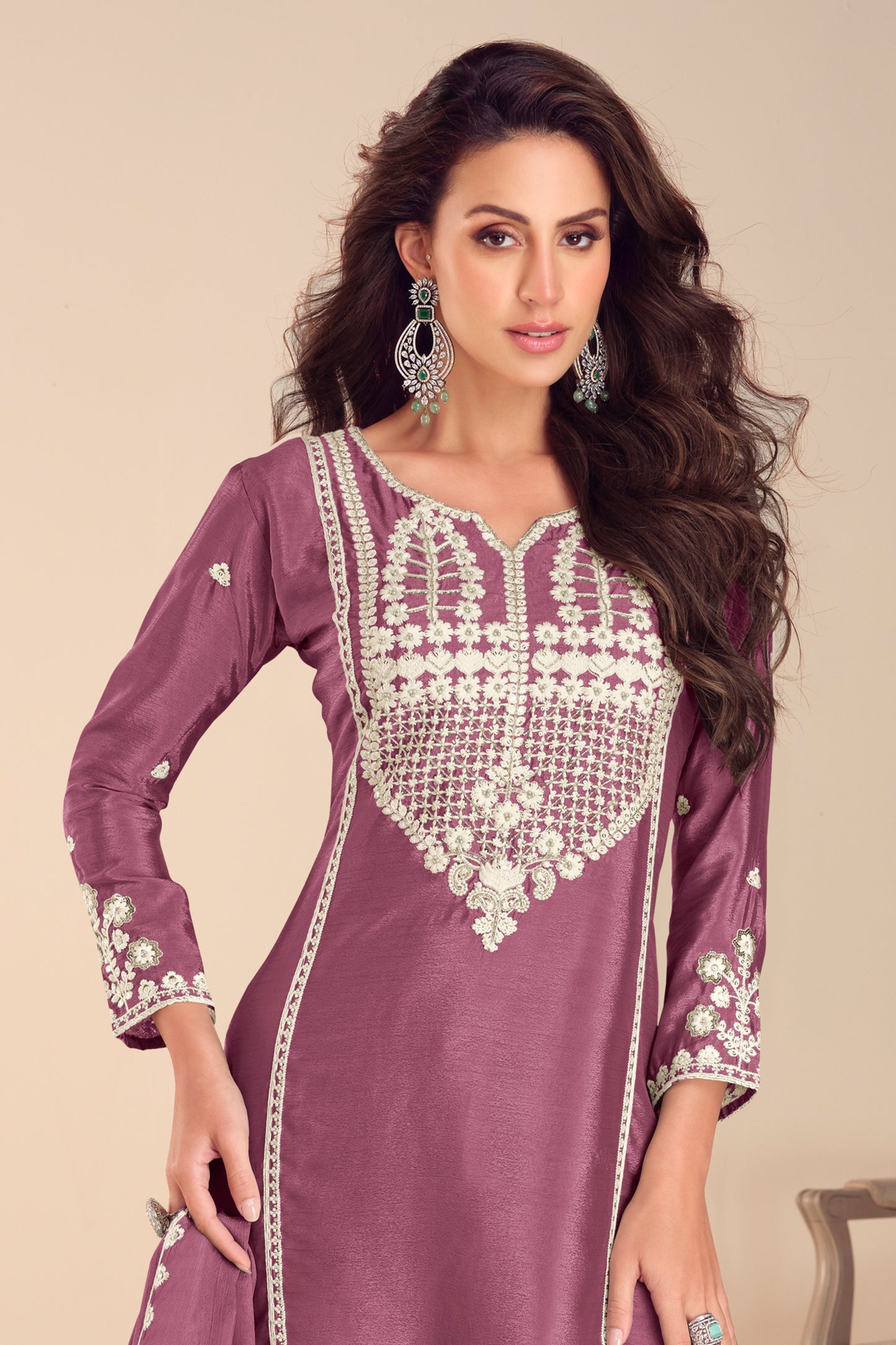 Onion Pink Readymade Embroidered Chinon Sharara Suit-SAR12187_3_SareeButa.com