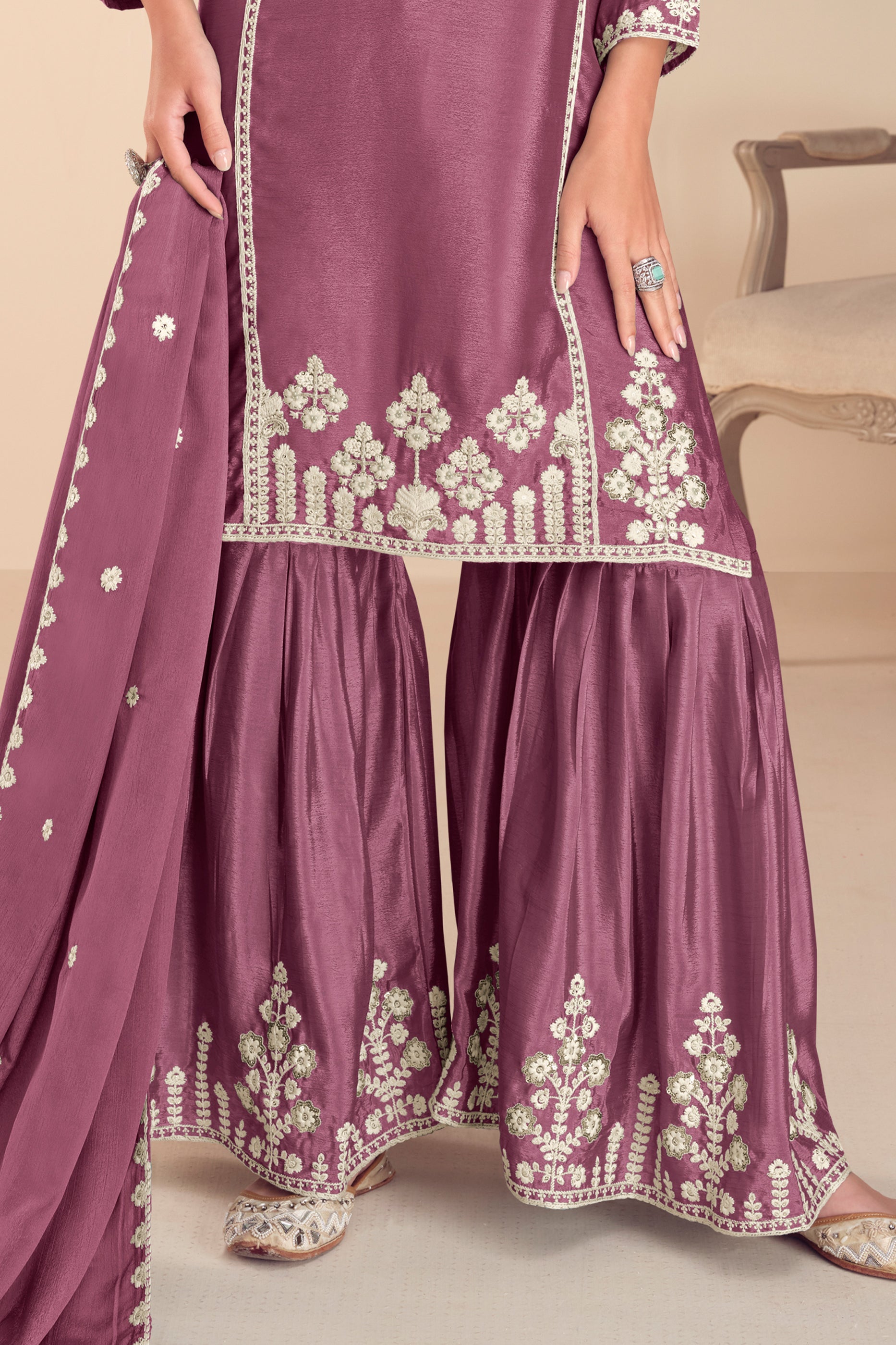 Onion Pink Readymade Embroidered Chinon Sharara Suit-SAR12187_4_SareeButa.com