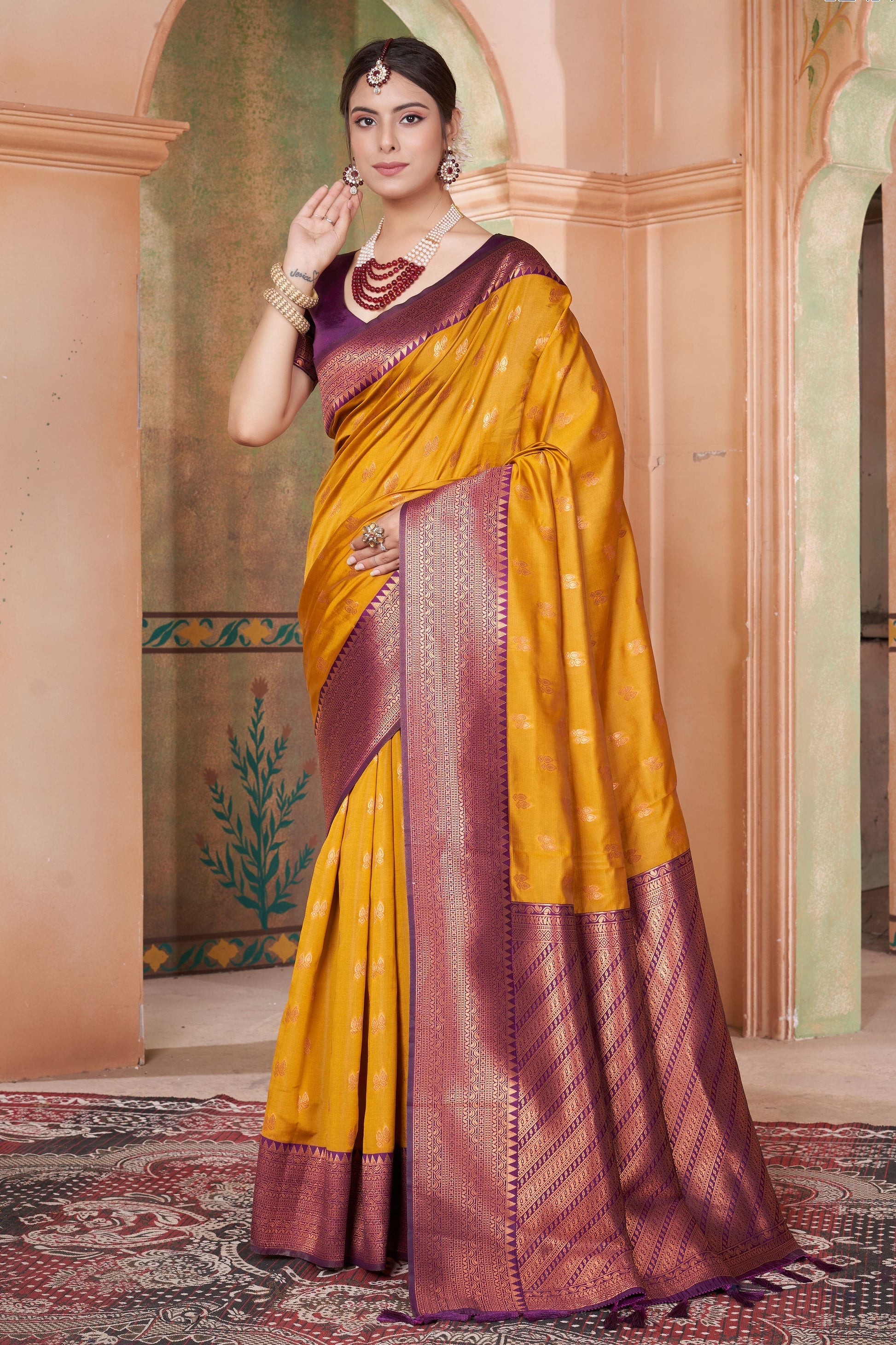 Orange Kubera Pattu Kanjivaram Saree-ZB131663_1