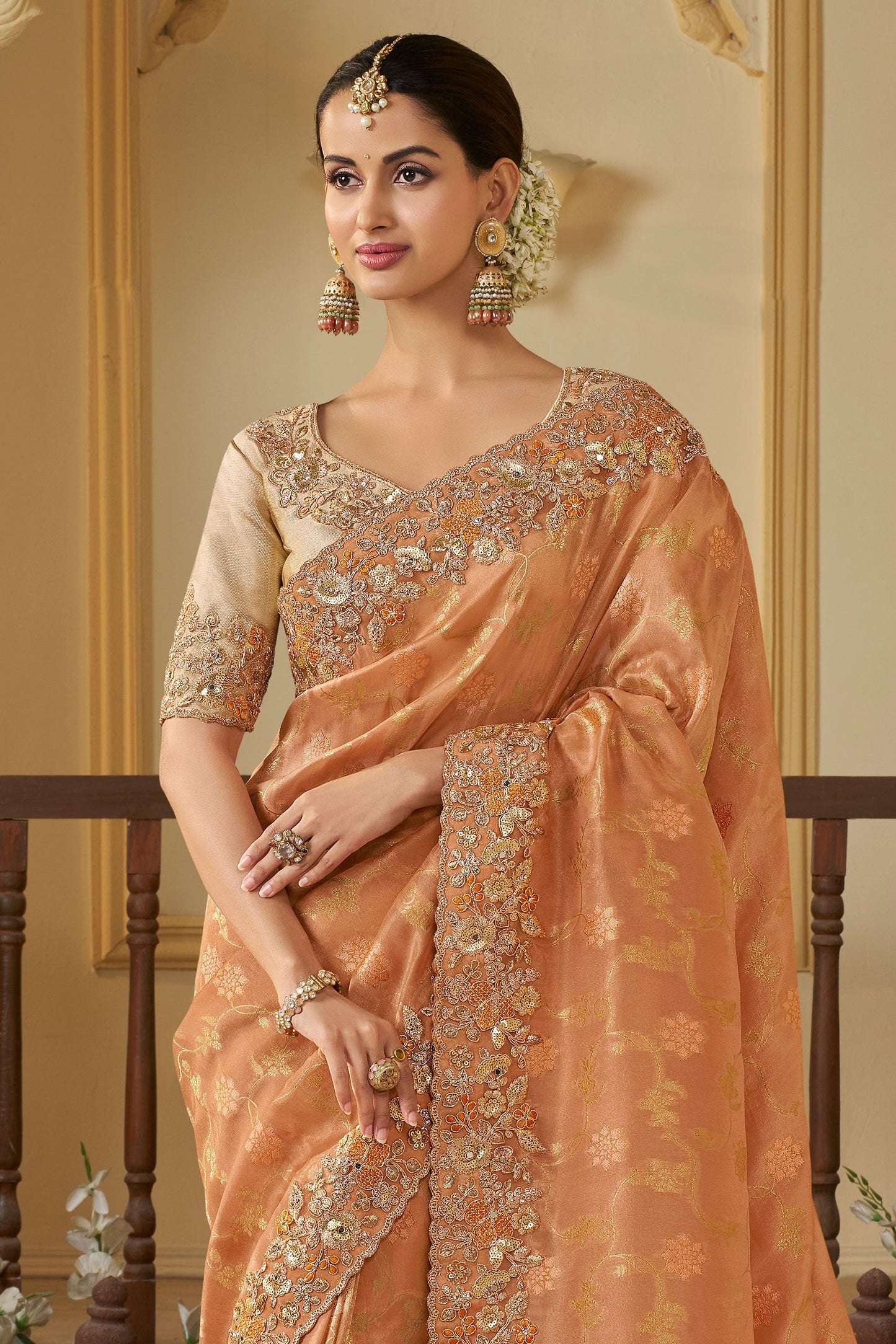 Orange Peach Pure Tissue Silk Saree-ZB133710_2_SareeButa.com