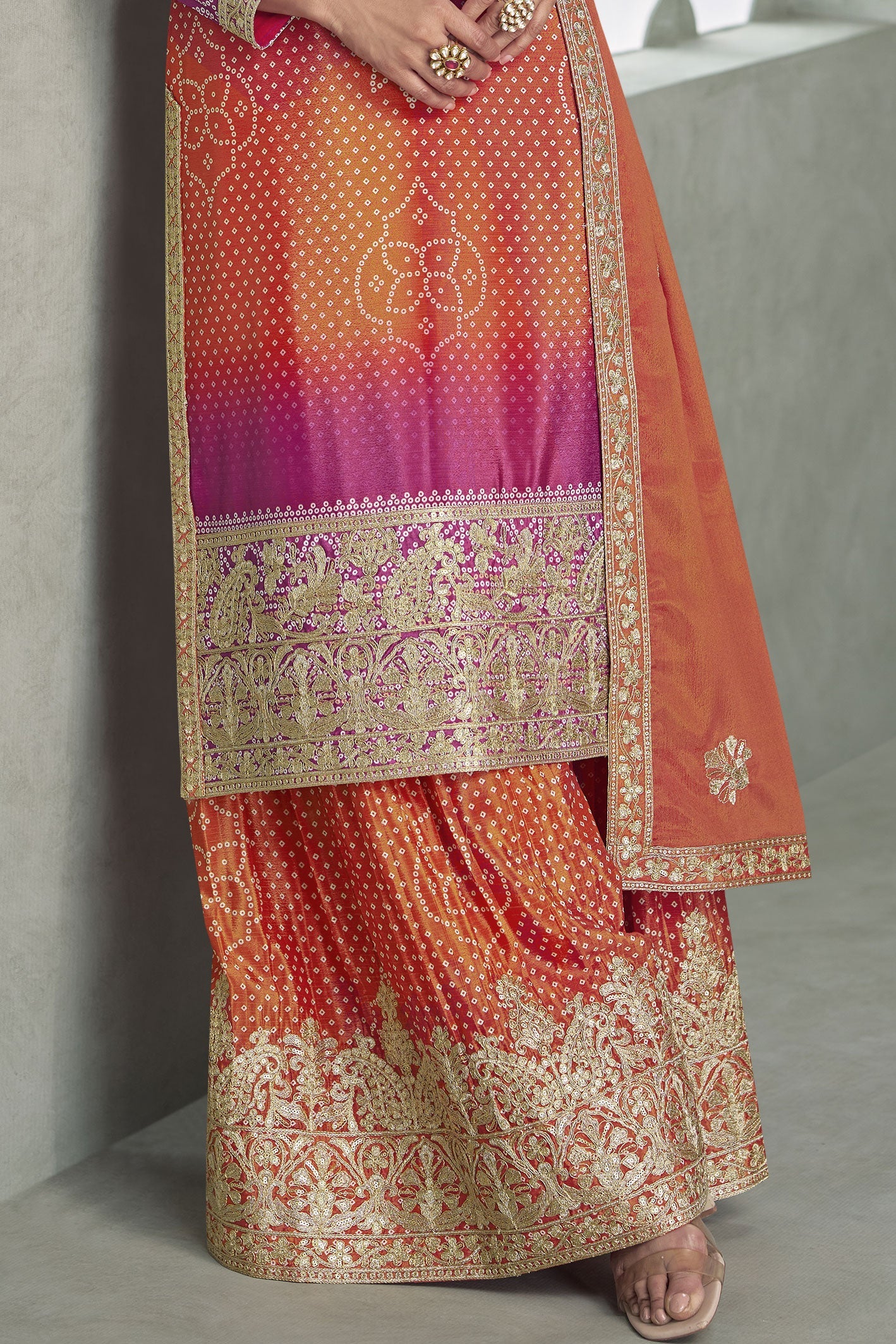 Orange Pink Readymade Embroidered Chinon Silk Suit-SS924_3_SareeButa.com