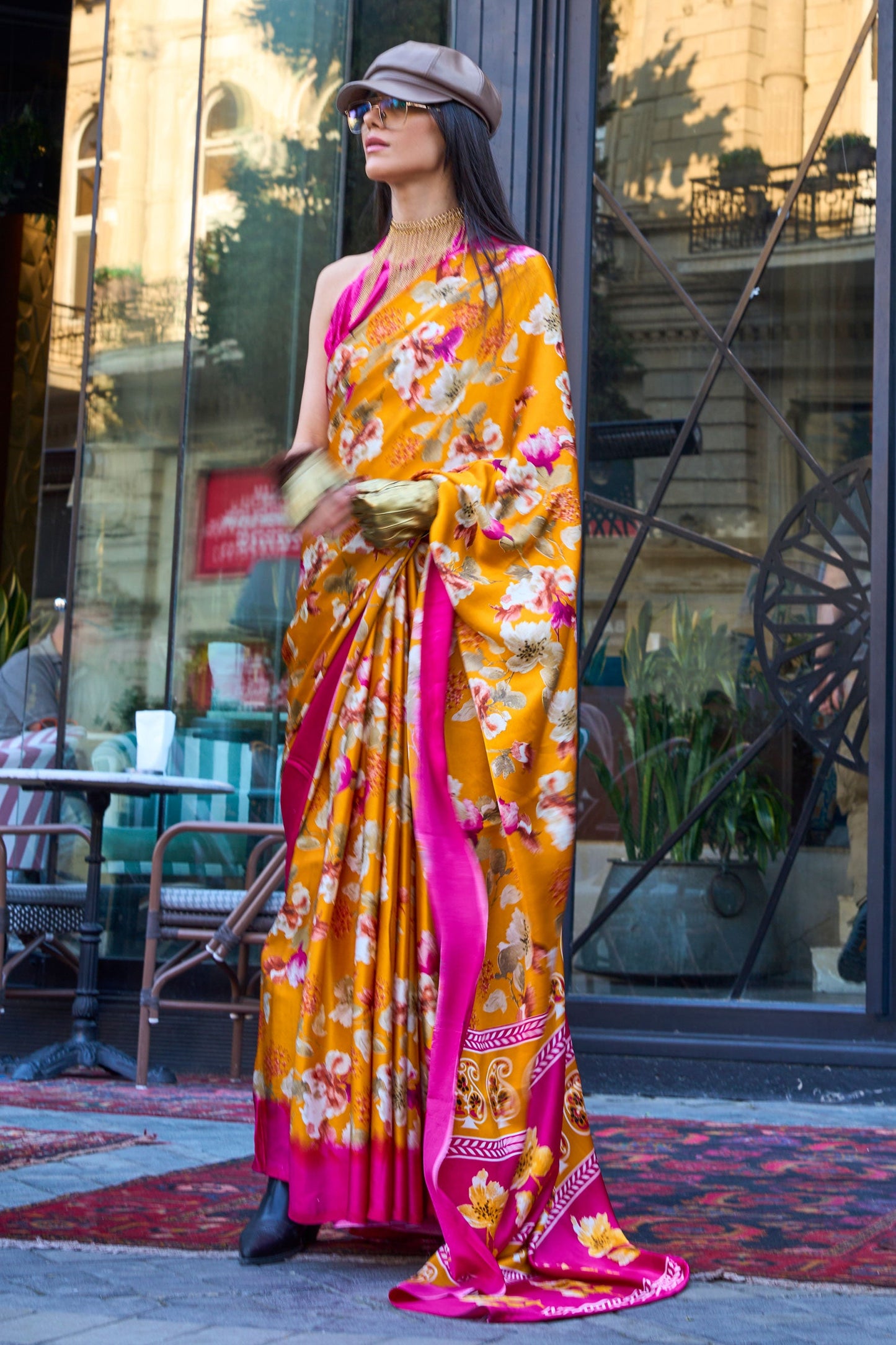 Orange Printed Satin Crepe Saree-ZB131048_1