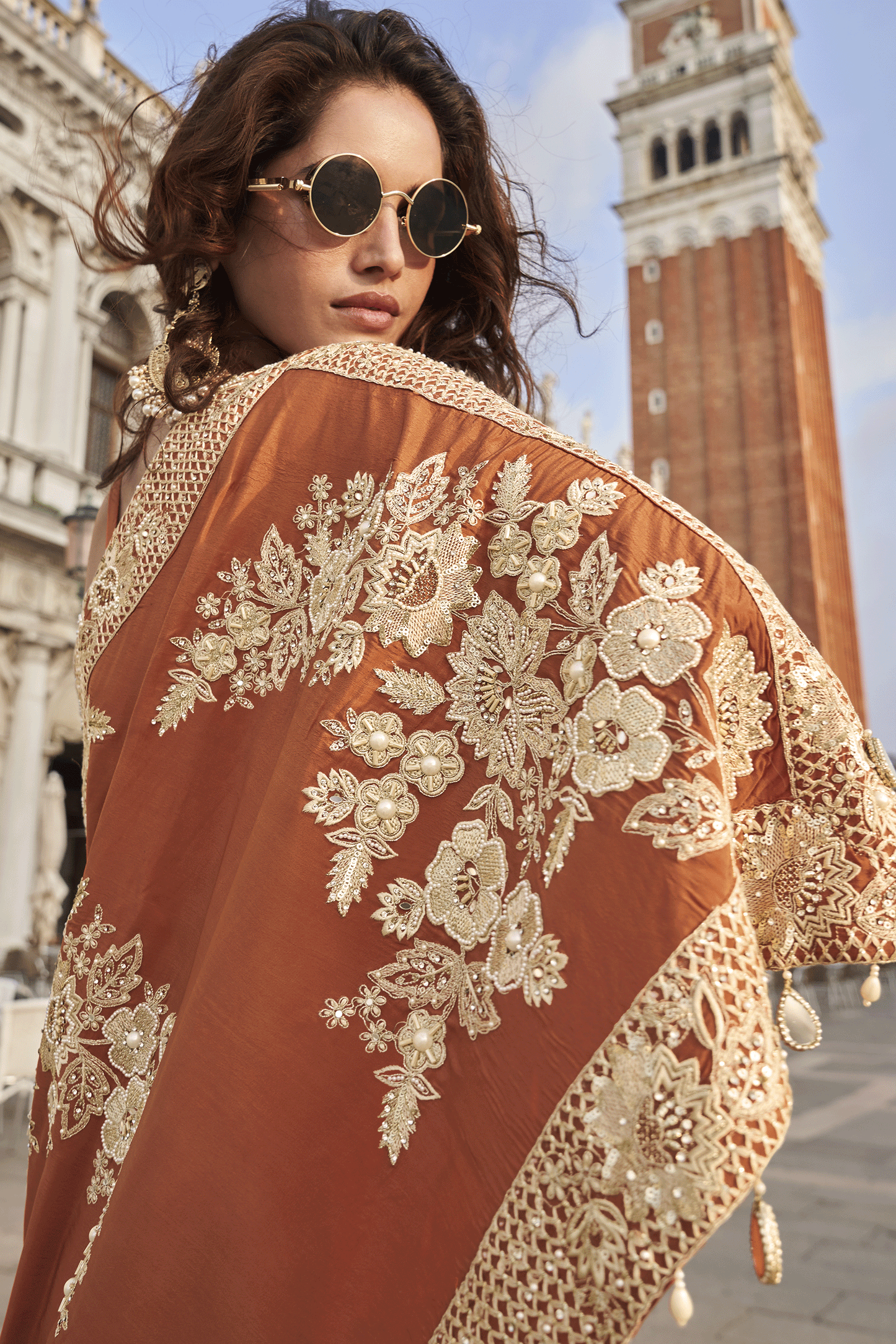 Orange Readymade Crepe One-Shoulder Palazzo Set-SS861_3_SareeButa.com