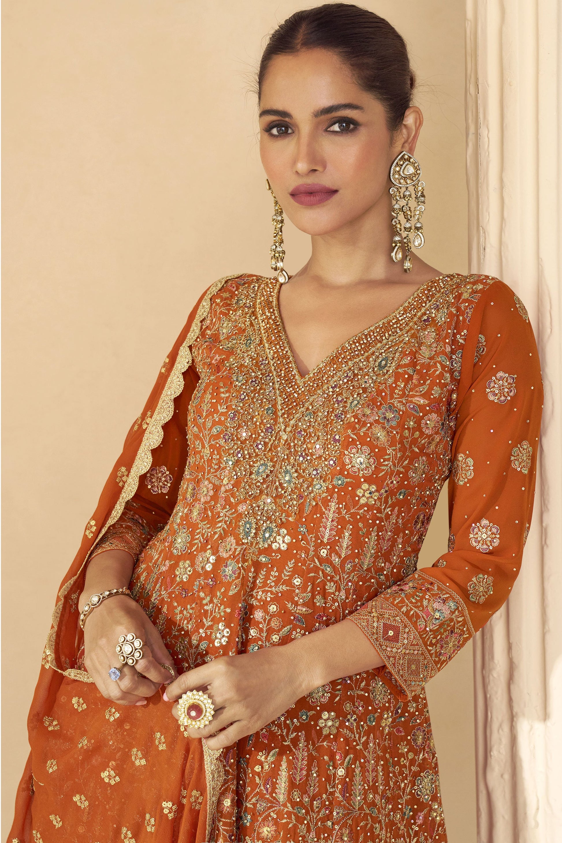 Orange Readymade Embroidered Georgette Suit-SS717_2_SareeButa.com