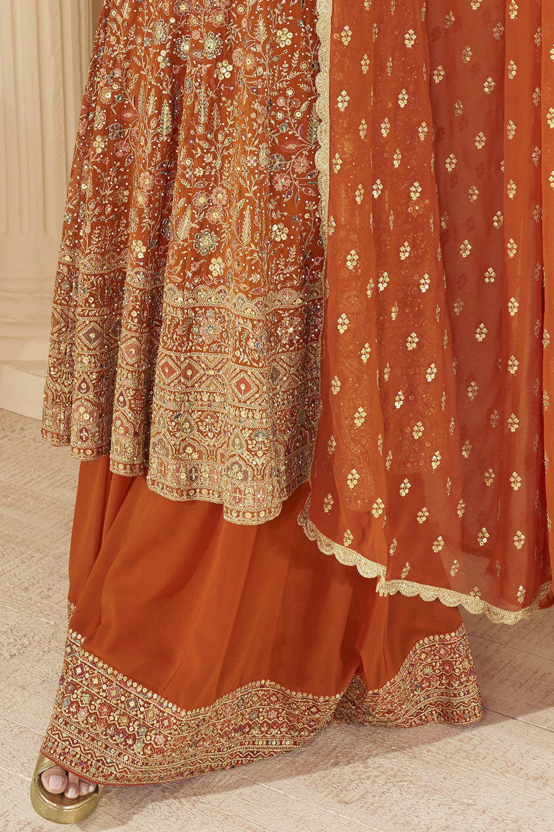 Orange Readymade Embroidered Georgette Suit-SS717_3_SareeButa.com