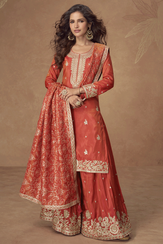 Orange Readymade Embroidered Simar Silk Suit-SS864_1_SareeButa.com