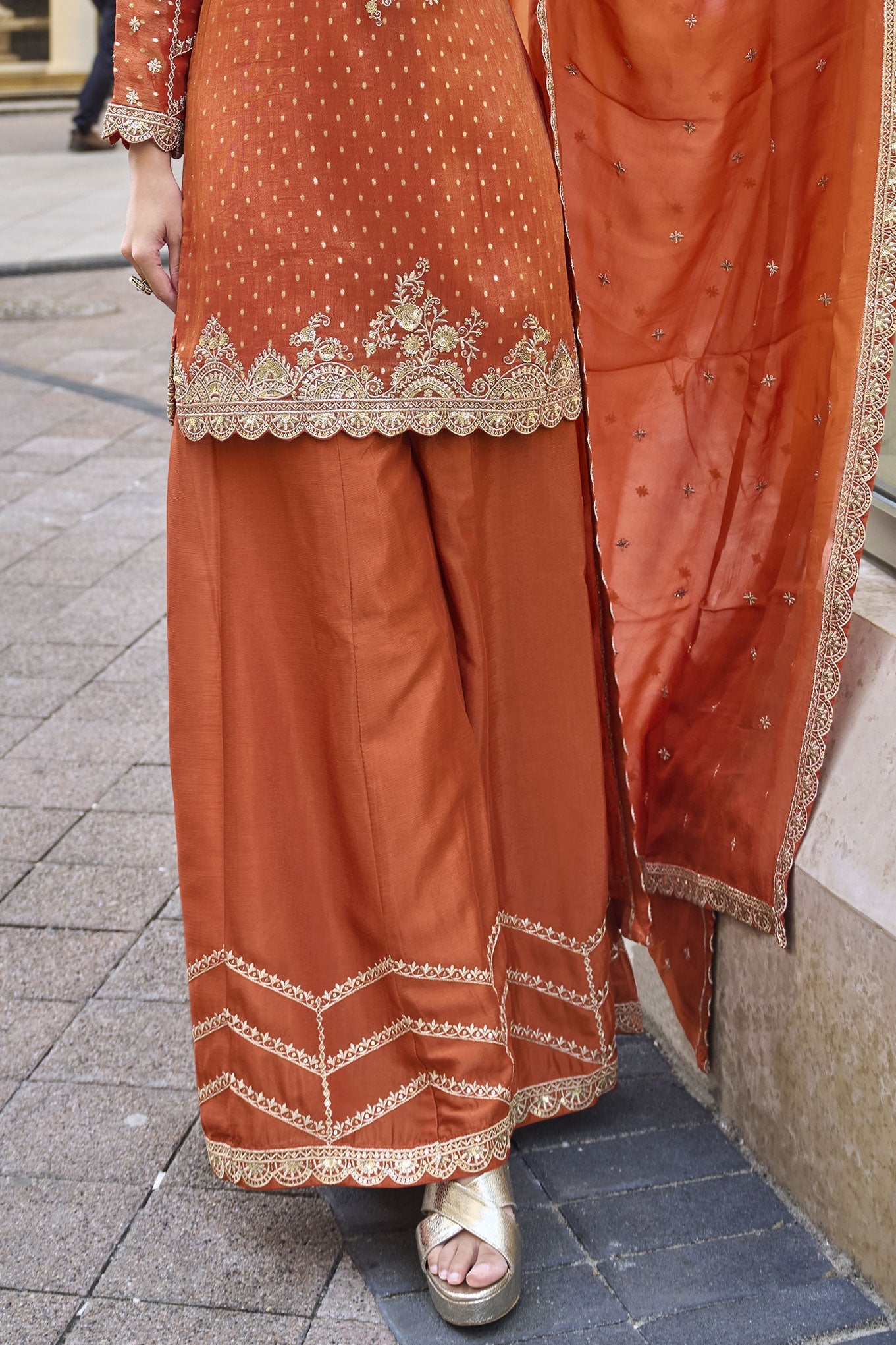 Orange Readymade Embroidered Viscose Silk Suit-SS919_3_SareeButa.com