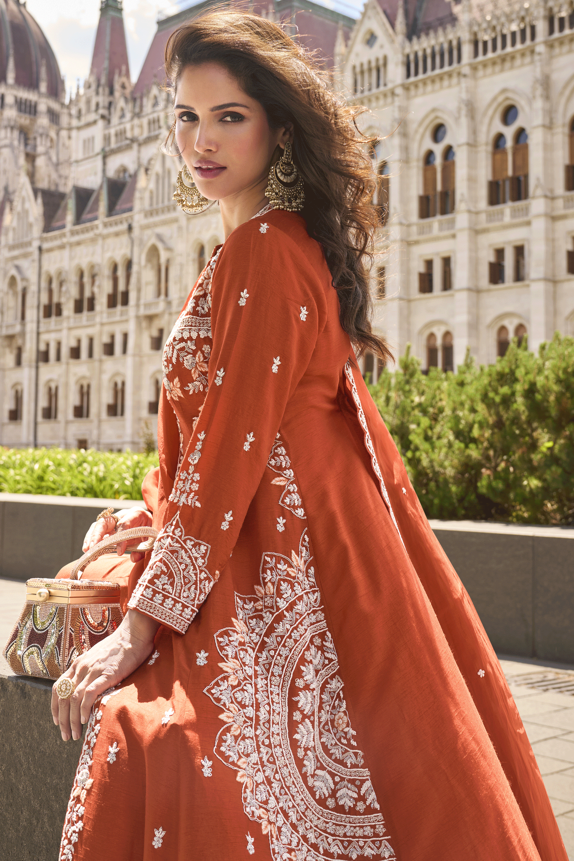 Orange Readymade Organza Silk Front Slit Palazzo Suit-SS851_2_SareeButa.com