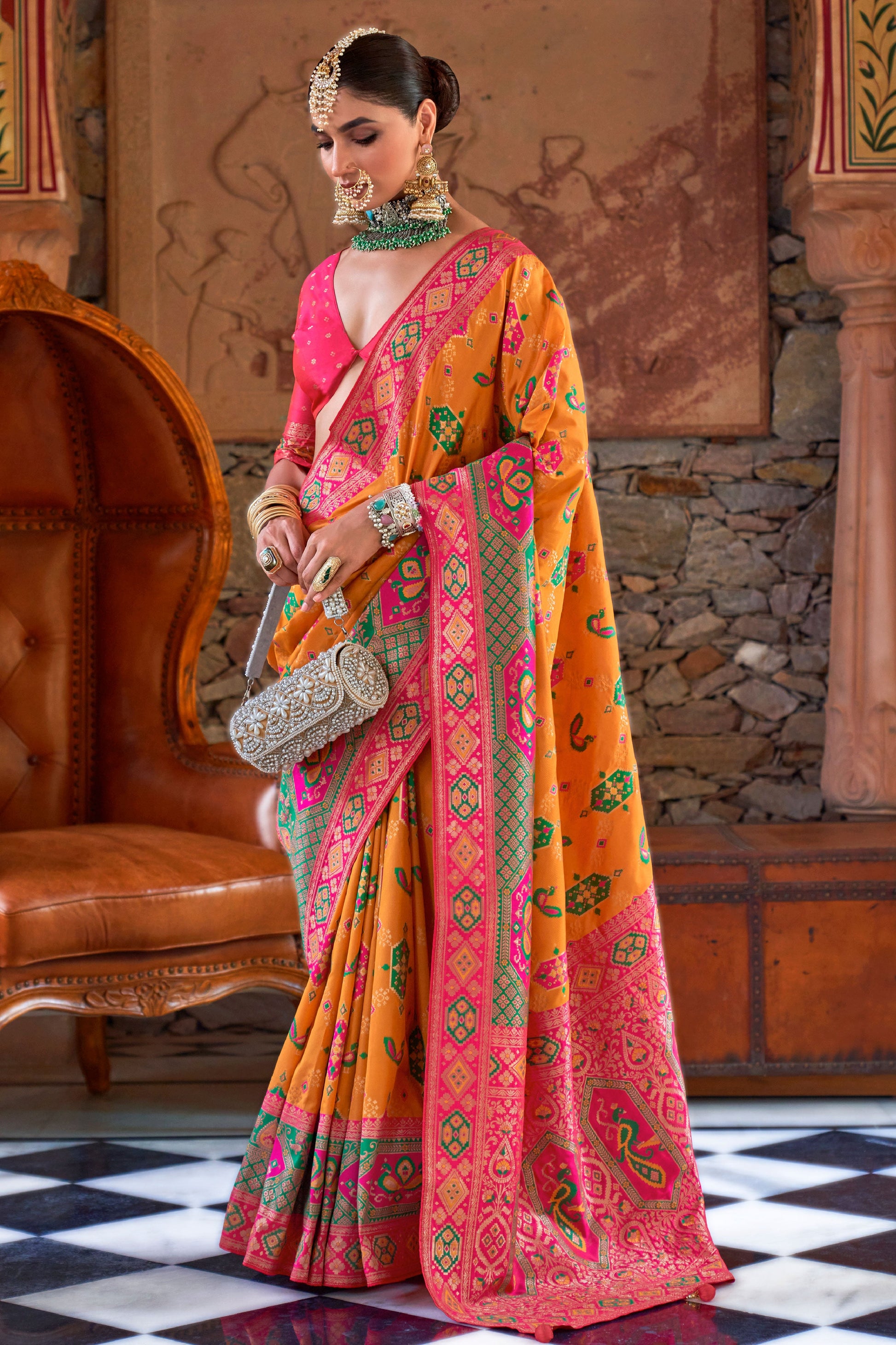 Orange Banarasi Silk Saree-ZB133190_1_SareeButa.com