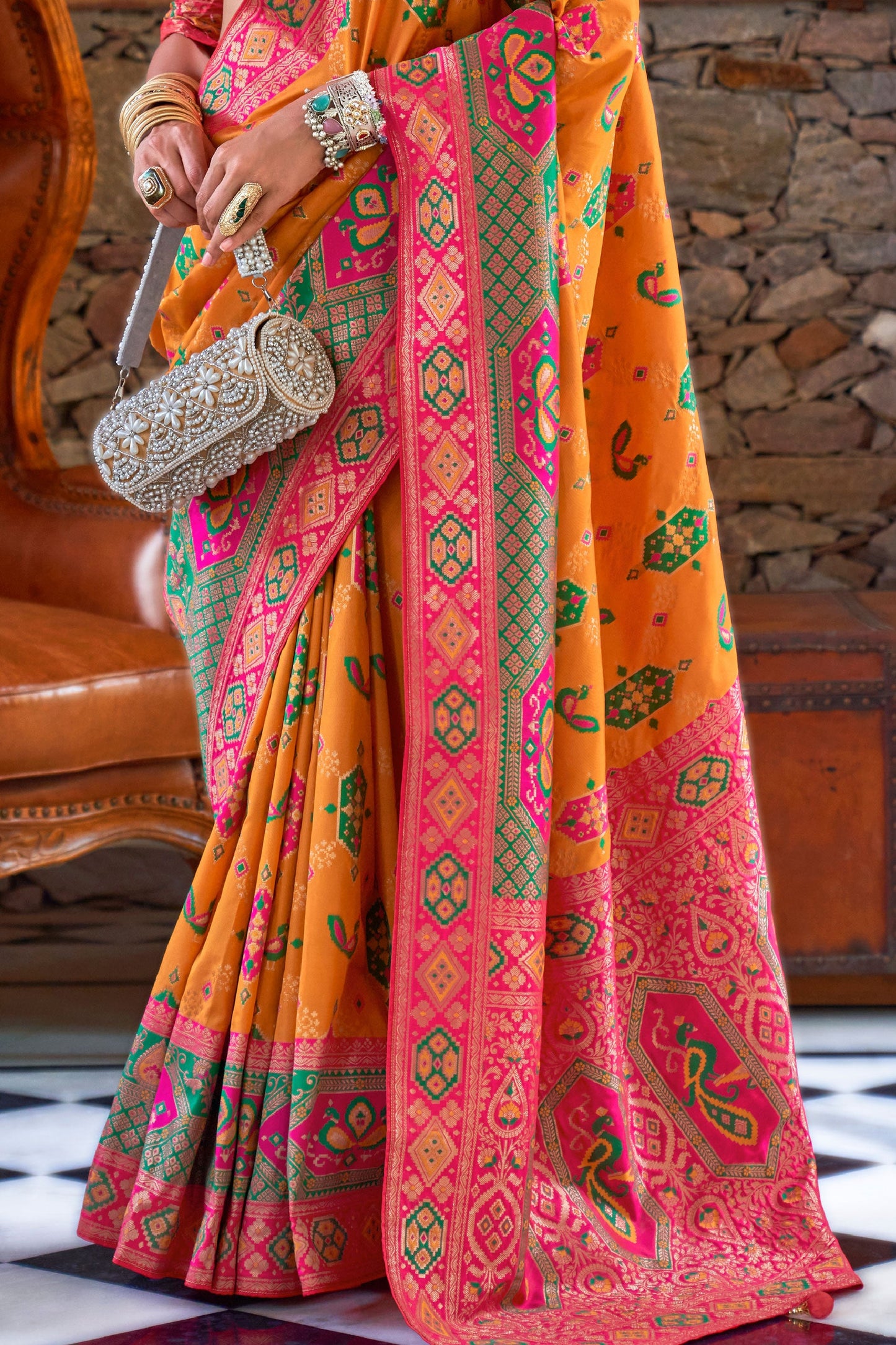 Orange Banarasi Silk Saree-ZB133190_3_SareeButa.com