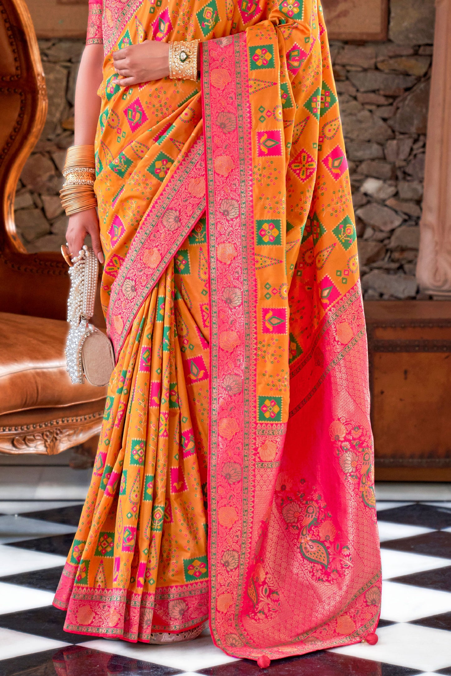 Orange Banarasi Silk Saree-ZB133196_3_SareeButa.com