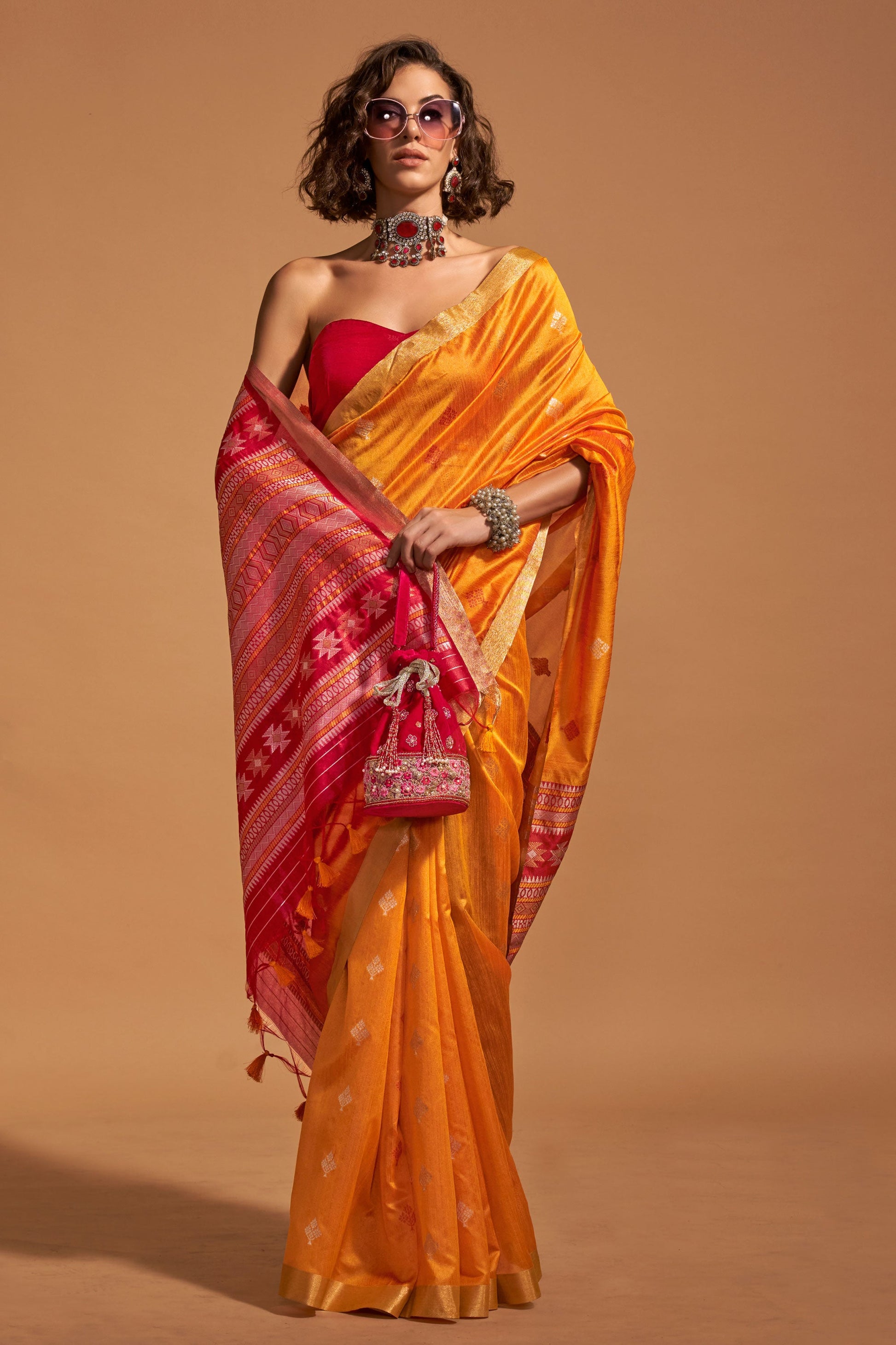 Orange Woven Silk Saree-ZB140525_1