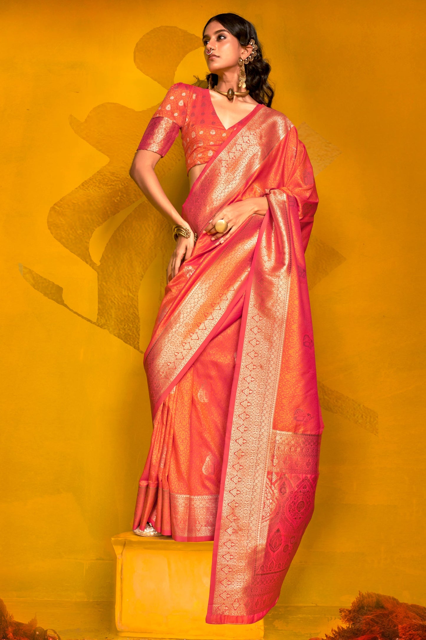 Orange 2-Tone Zari Weaving Silk Saree-ZB134063_1_SareeButa.com