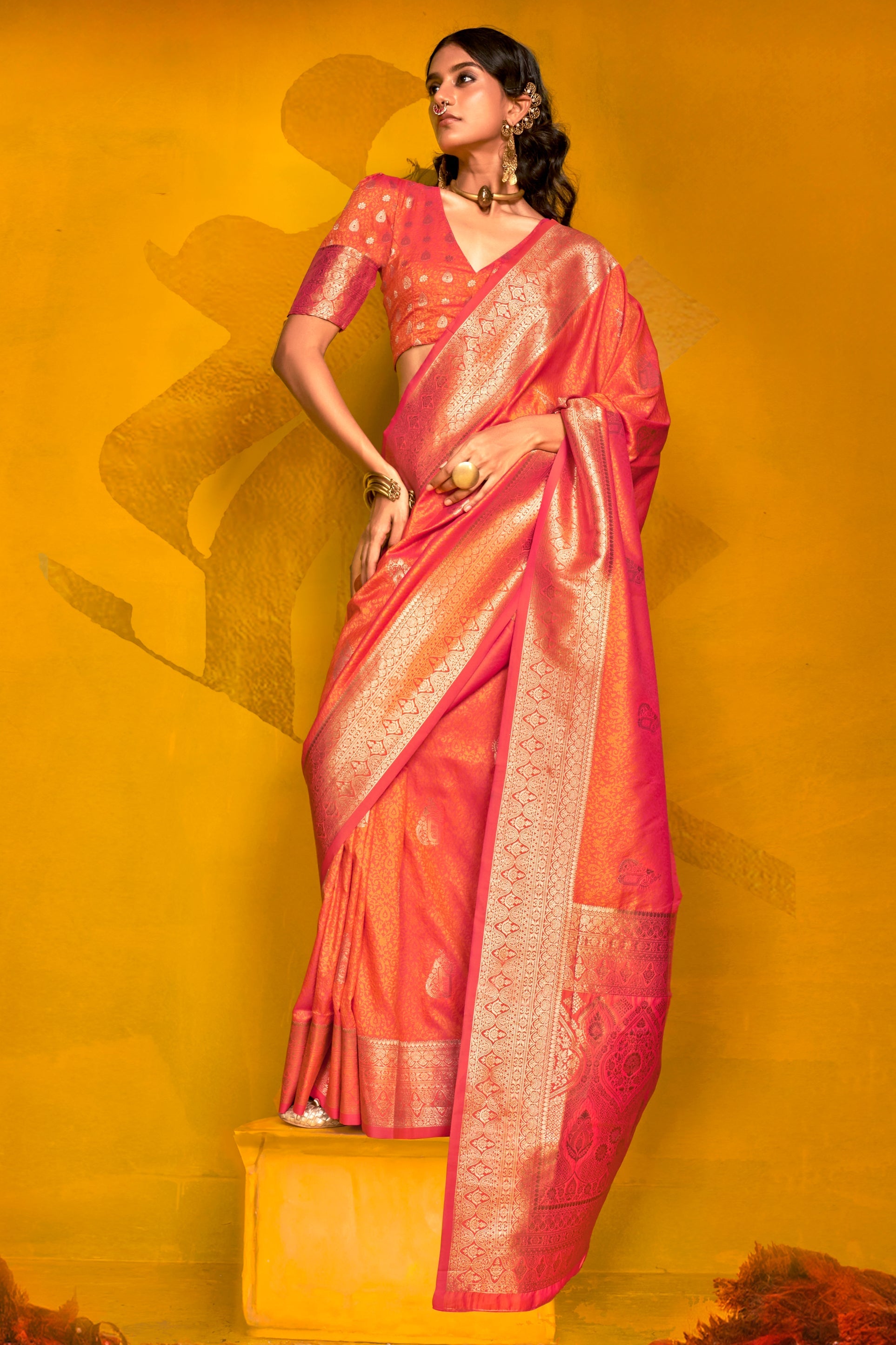 Orange 2-Tone Zari Weaving Silk Saree-ZB134063_1_SareeButa.com