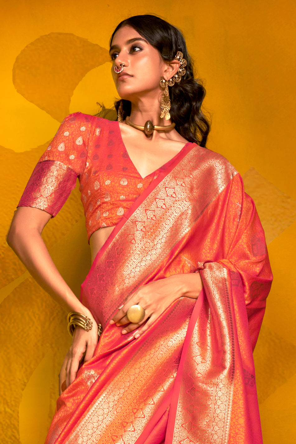 Orange 2-Tone Zari Weaving Silk Saree-ZB134063_2_SareeButa.com