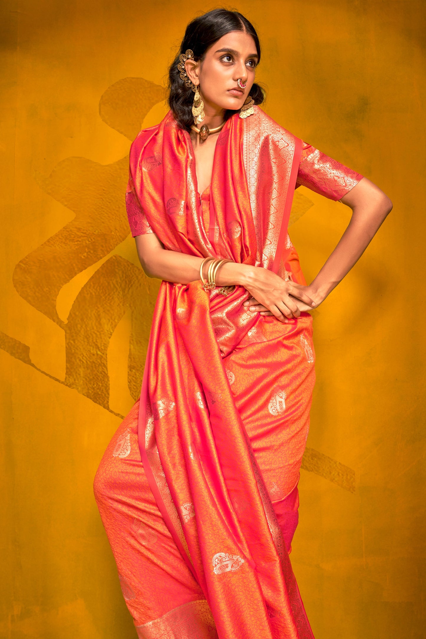 Orange 2-Tone Zari Weaving Silk Saree-ZB134063_3_SareeButa.com