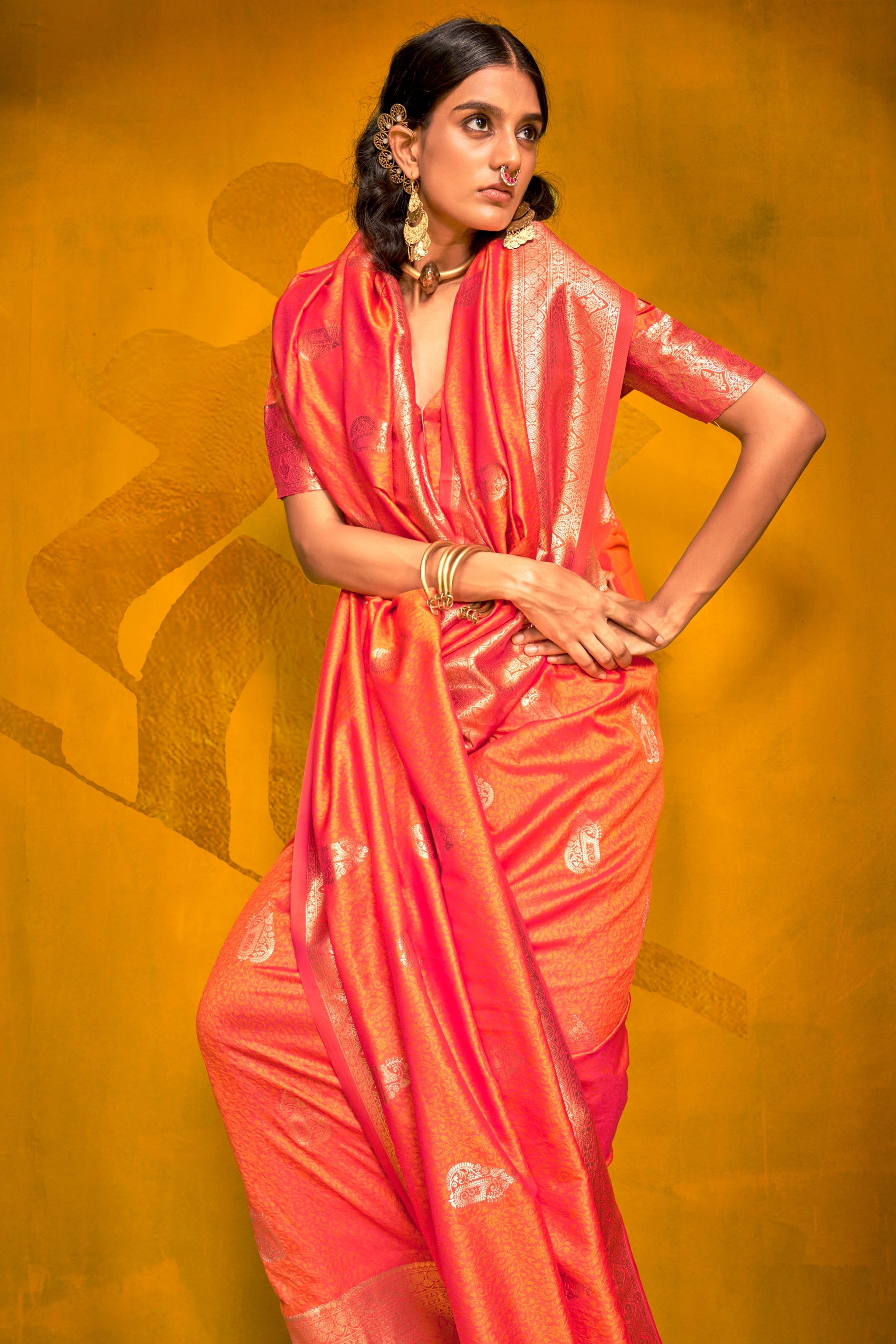 Orange 2-Tone Zari Weaving Silk Saree-ZB134063_3_SareeButa.com
