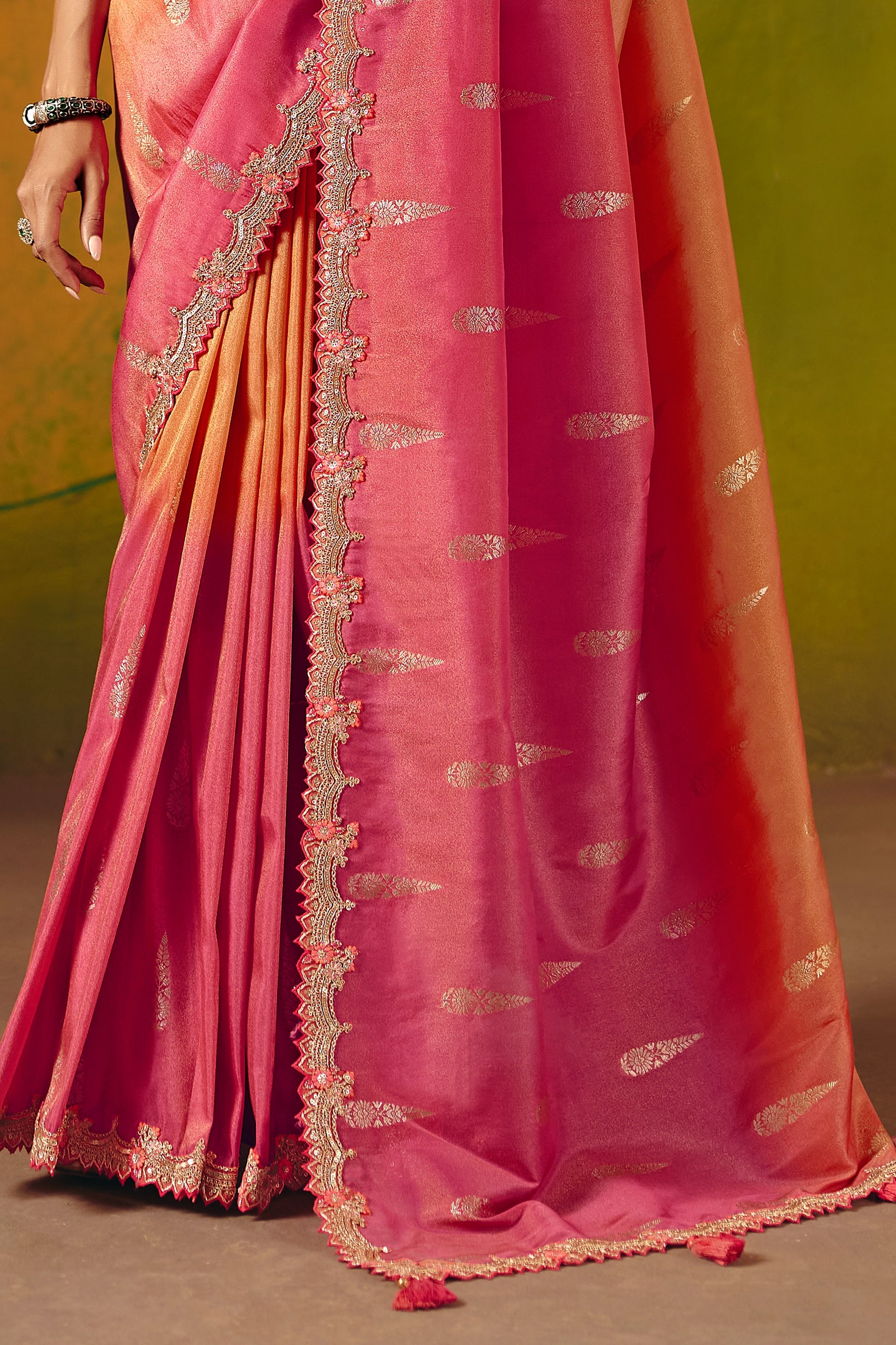 Orange And Pink Embroidered Jacquard Silk Saree-SAR12092_4_SareeButa.com