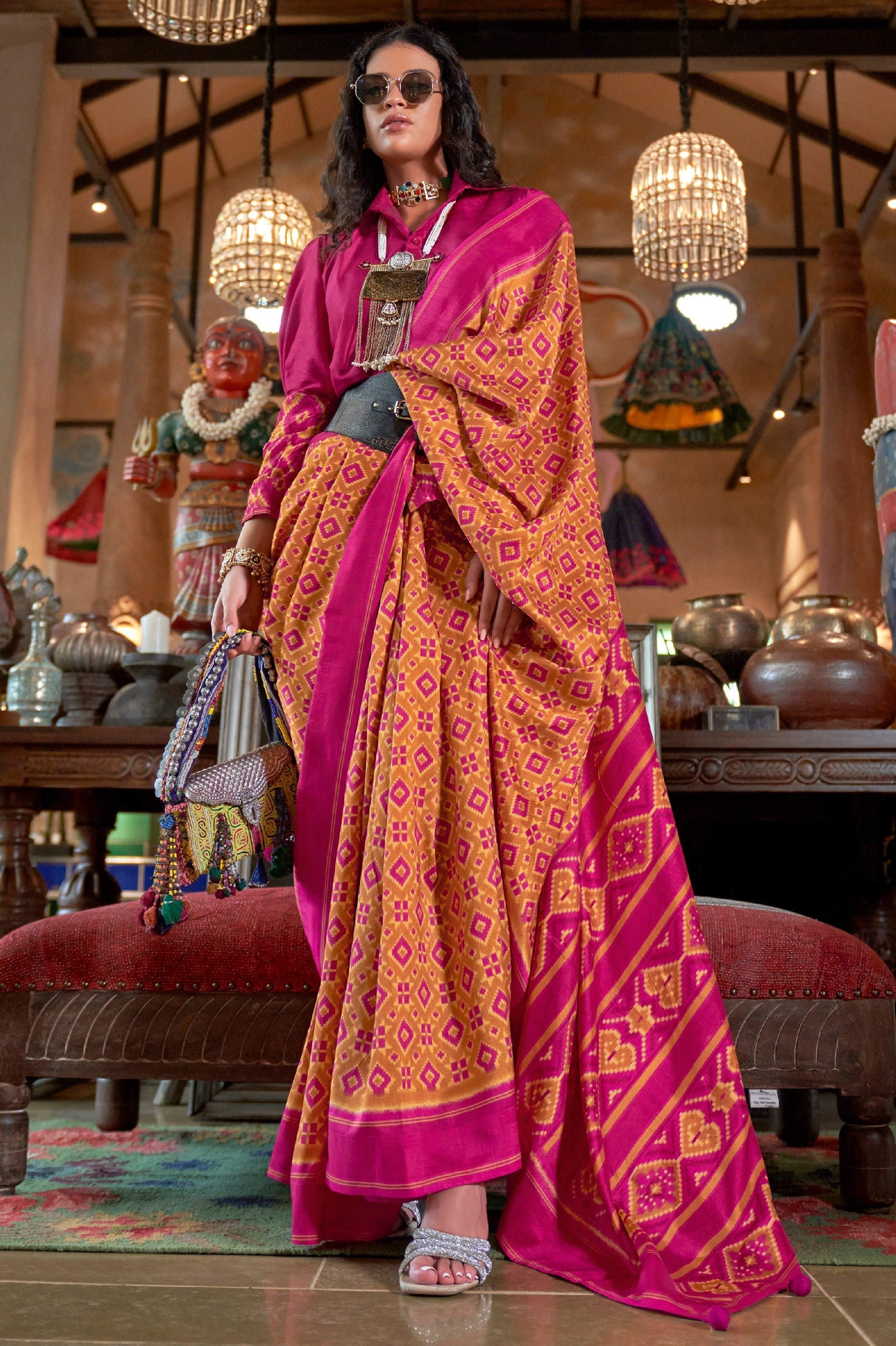 Orange And Pink Printed Silk Saree-SAR11328_1_SareeButa.com