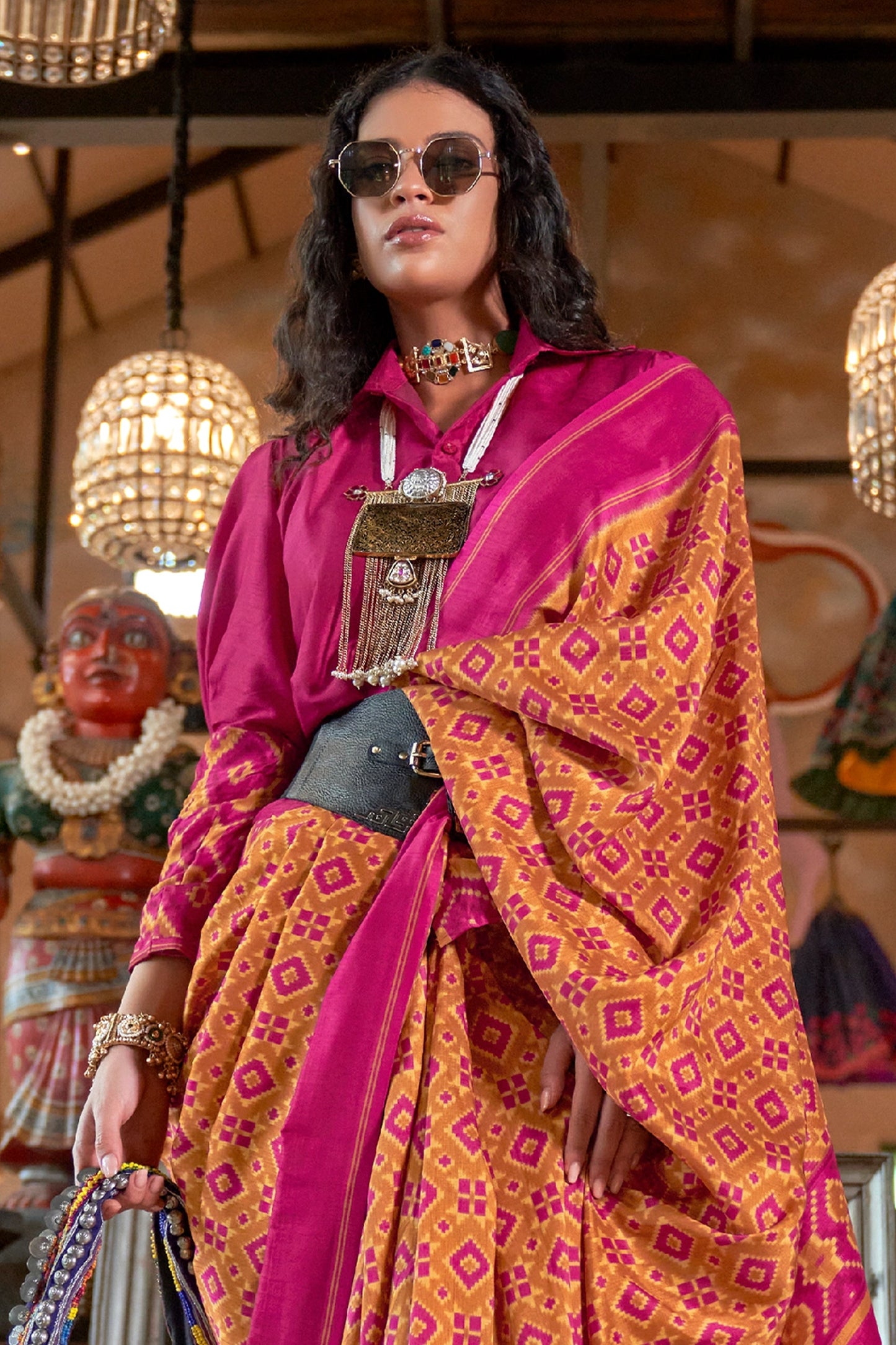 Orange And Pink Printed Silk Saree-SAR11328_3_SareeButa.com