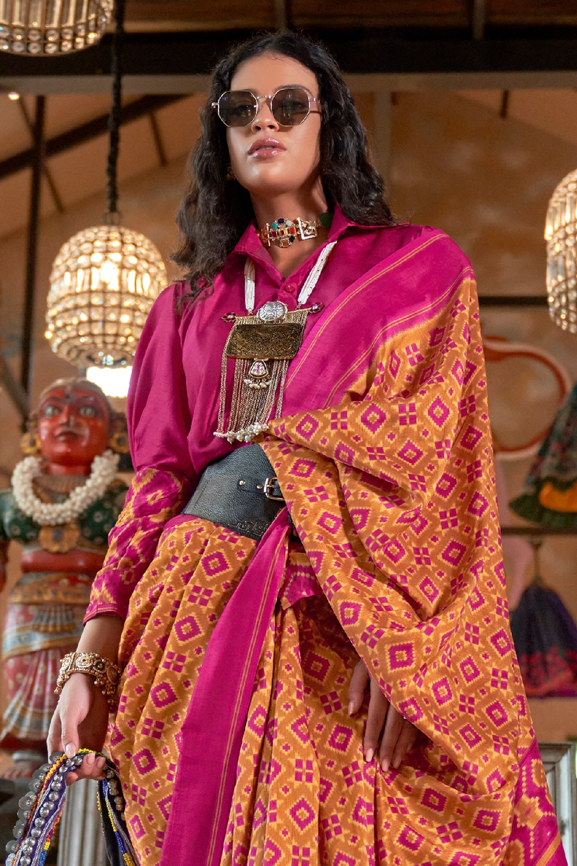 Orange And Pink Printed Silk Saree-SAR11328_3_SareeButa.com