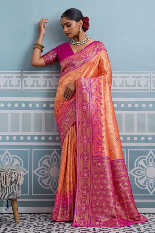 Orange And Pink Woven Kanjivaram Silk Saree-SAR10378_1_SareeButa.com