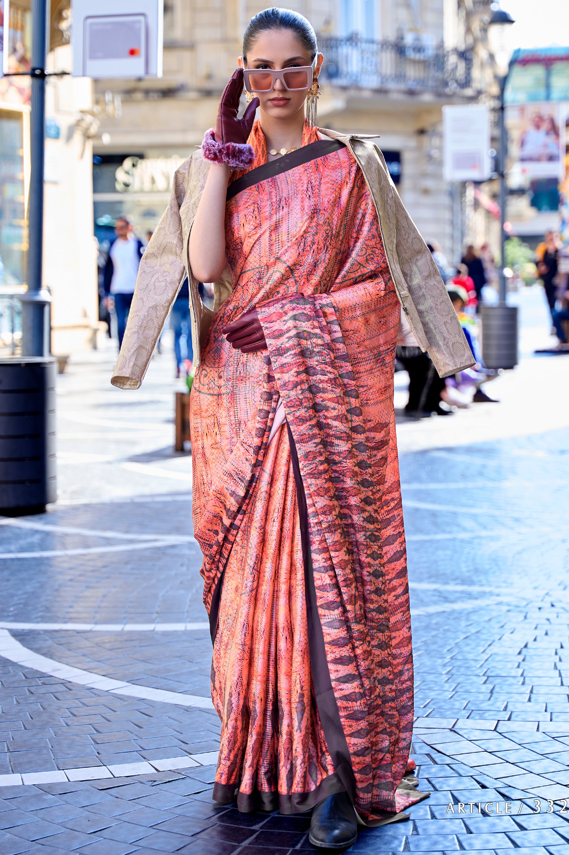 Orange Digital Print Satin Saree-SAR12396_1_SareeButa.com