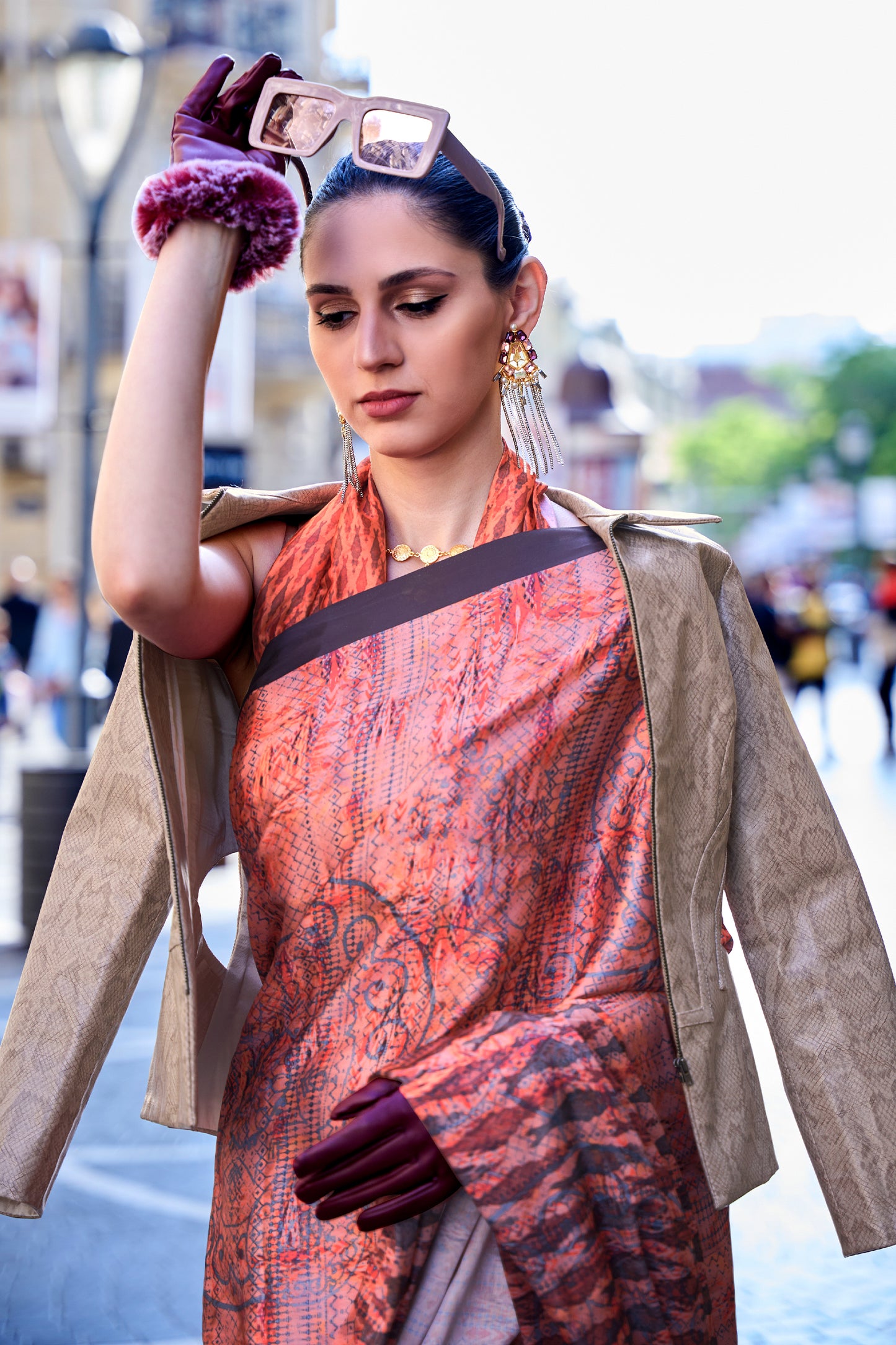 Orange Digital Print Satin Saree-SAR12396_2_SareeButa.com