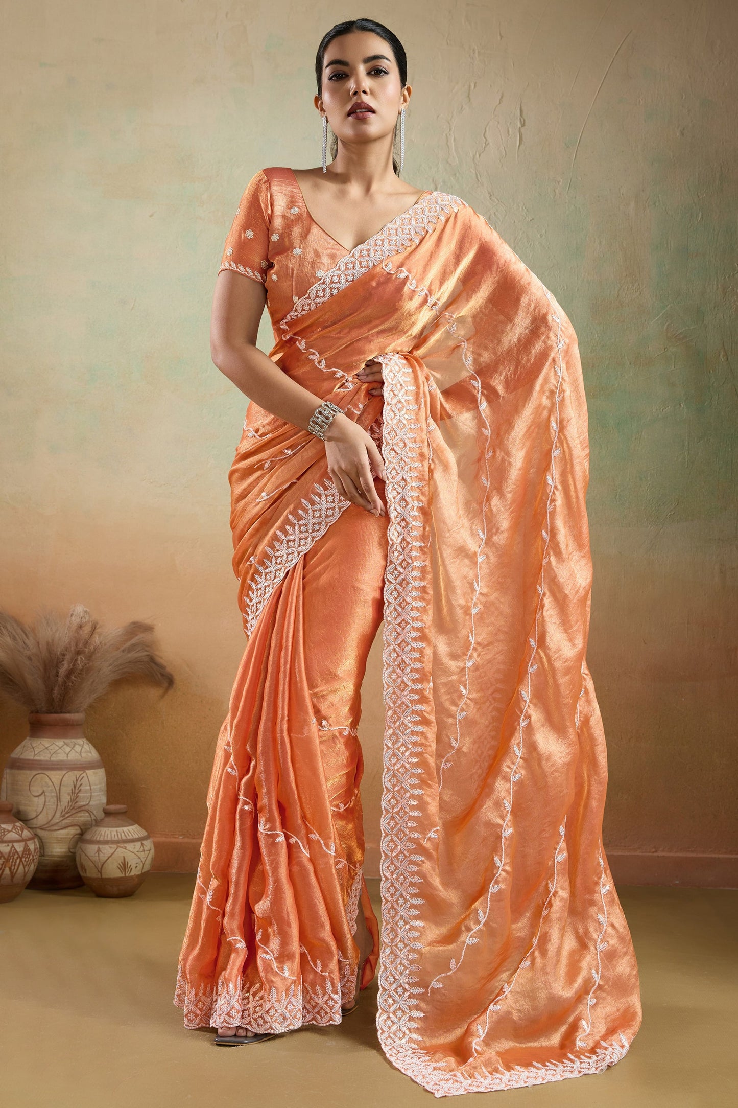 Orange Embroidered Chiffon Saree-SAR10423_1_SareeButa.com