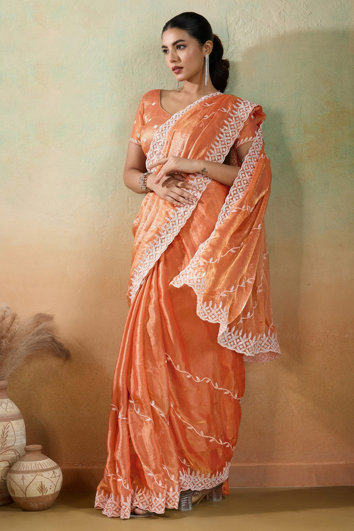 Orange Embroidered Chiffon Saree-SAR10423_3_SareeButa.com