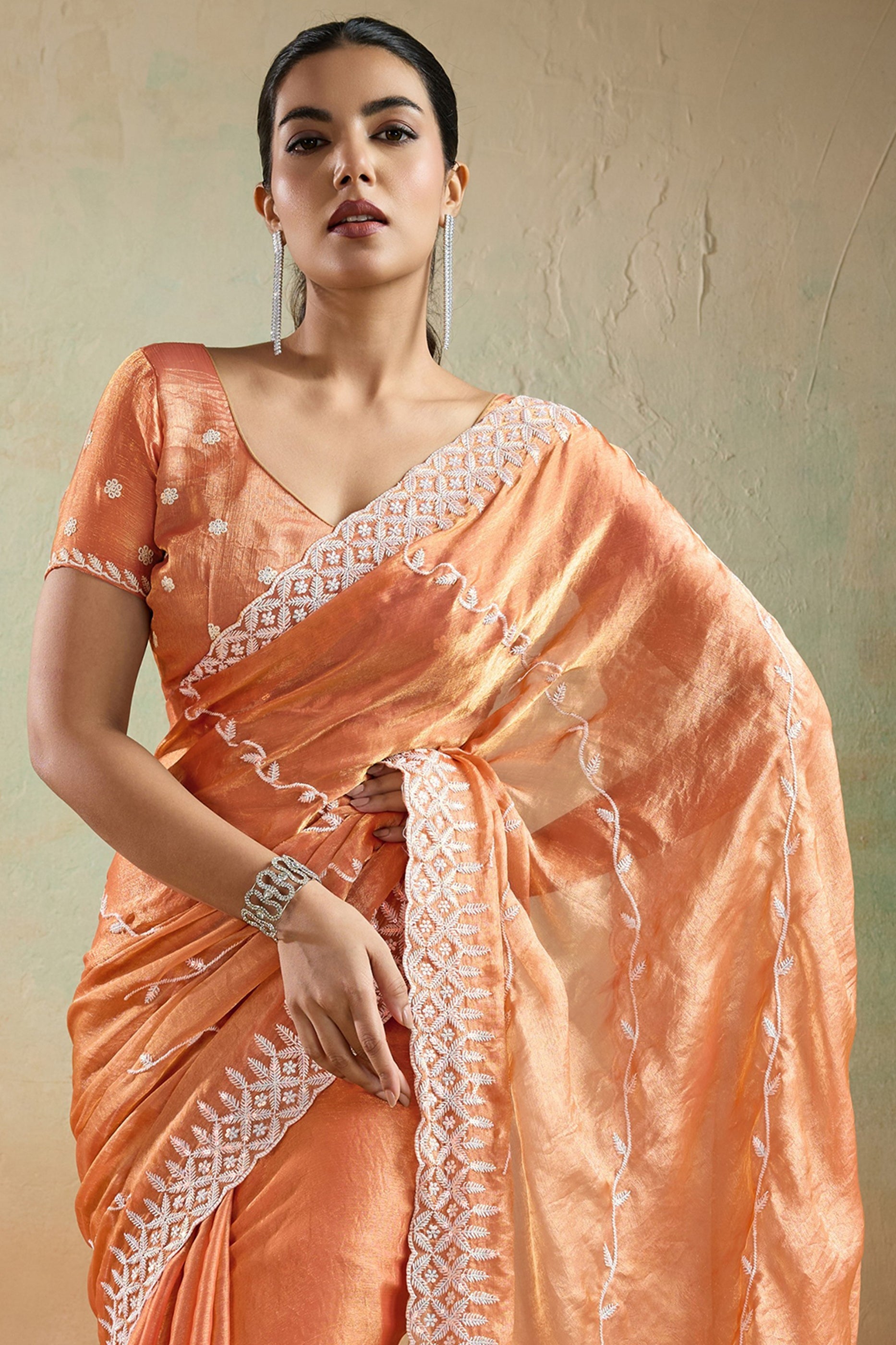 Orange Embroidered Chiffon Saree-SAR10423_4_SareeButa.com