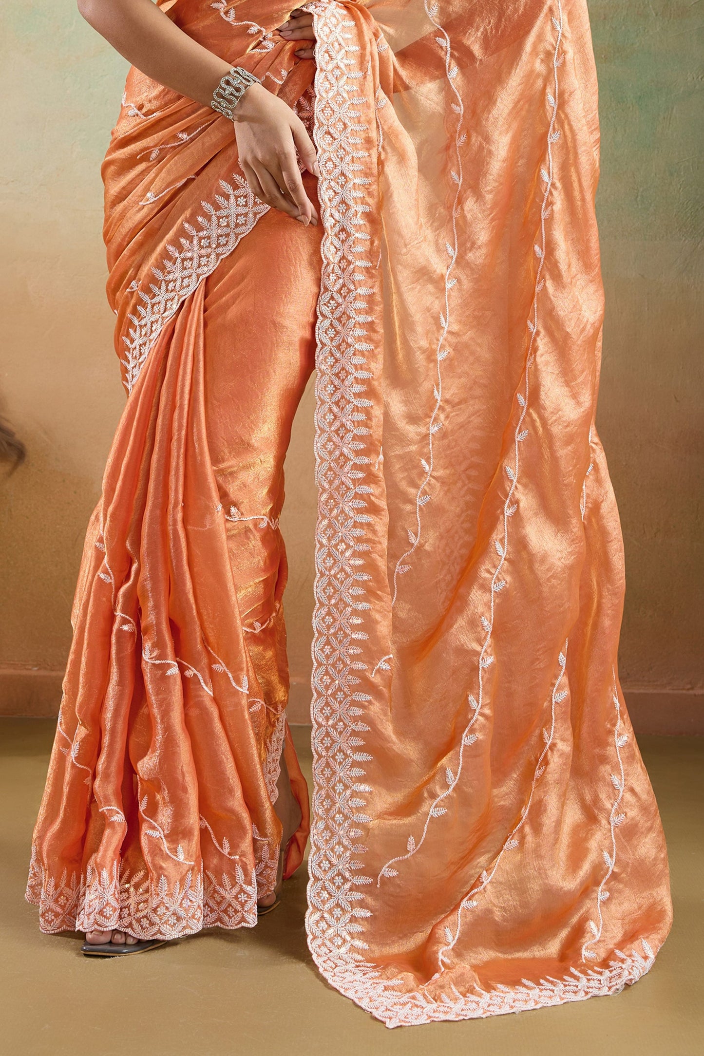 Orange Embroidered Chiffon Saree-SAR10423_5_SareeButa.com