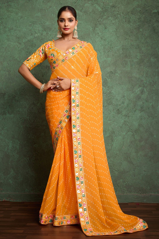 Orange Embroidered Georgette Bandhani Saree-ZB134795_1_SareeButa.com