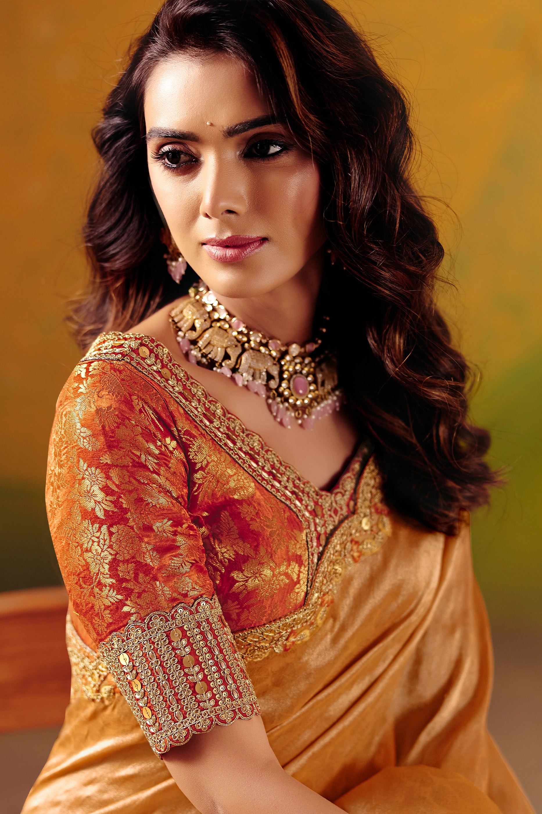 Orange Embroidered Jacquard Silk Saree-SAR12088_2_SareeButa.com