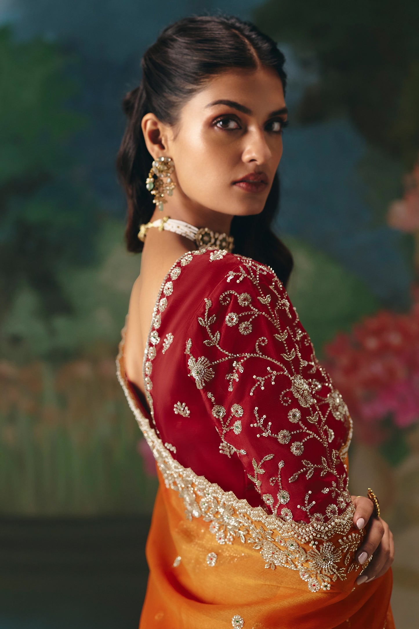 Orange Embroidered Organza Saree-SAR12013_3_SareeButa.com