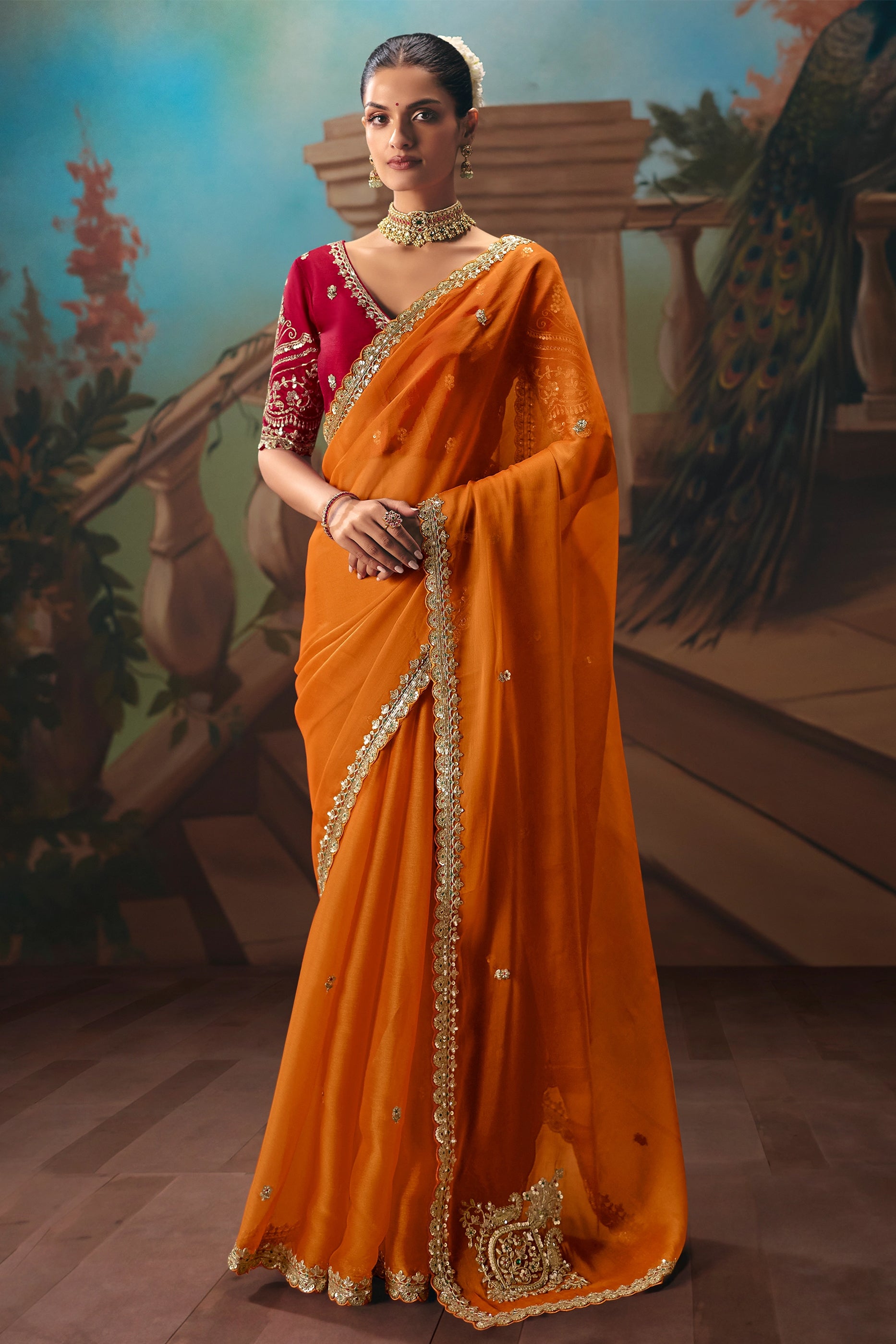 Orange Embroidered Organza Saree-SAR12023_1_SareeButa.com