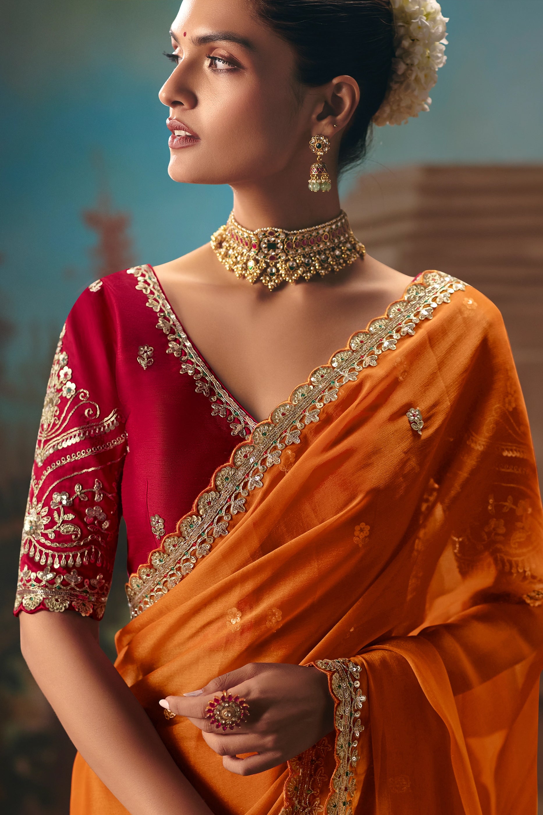 Orange Embroidered Organza Saree-SAR12023_2_SareeButa.com