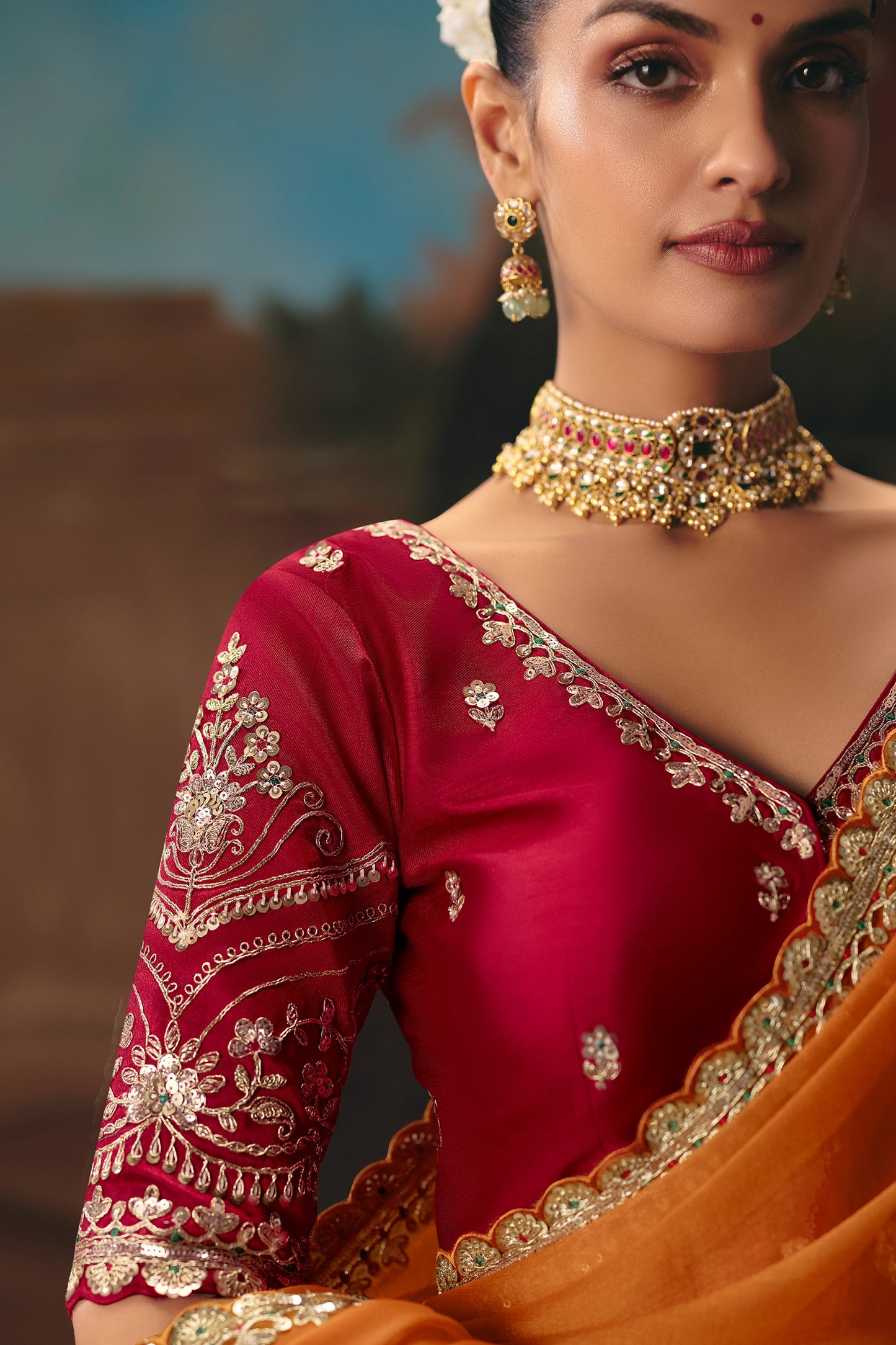Orange Embroidered Organza Saree-SAR12023_3_SareeButa.com