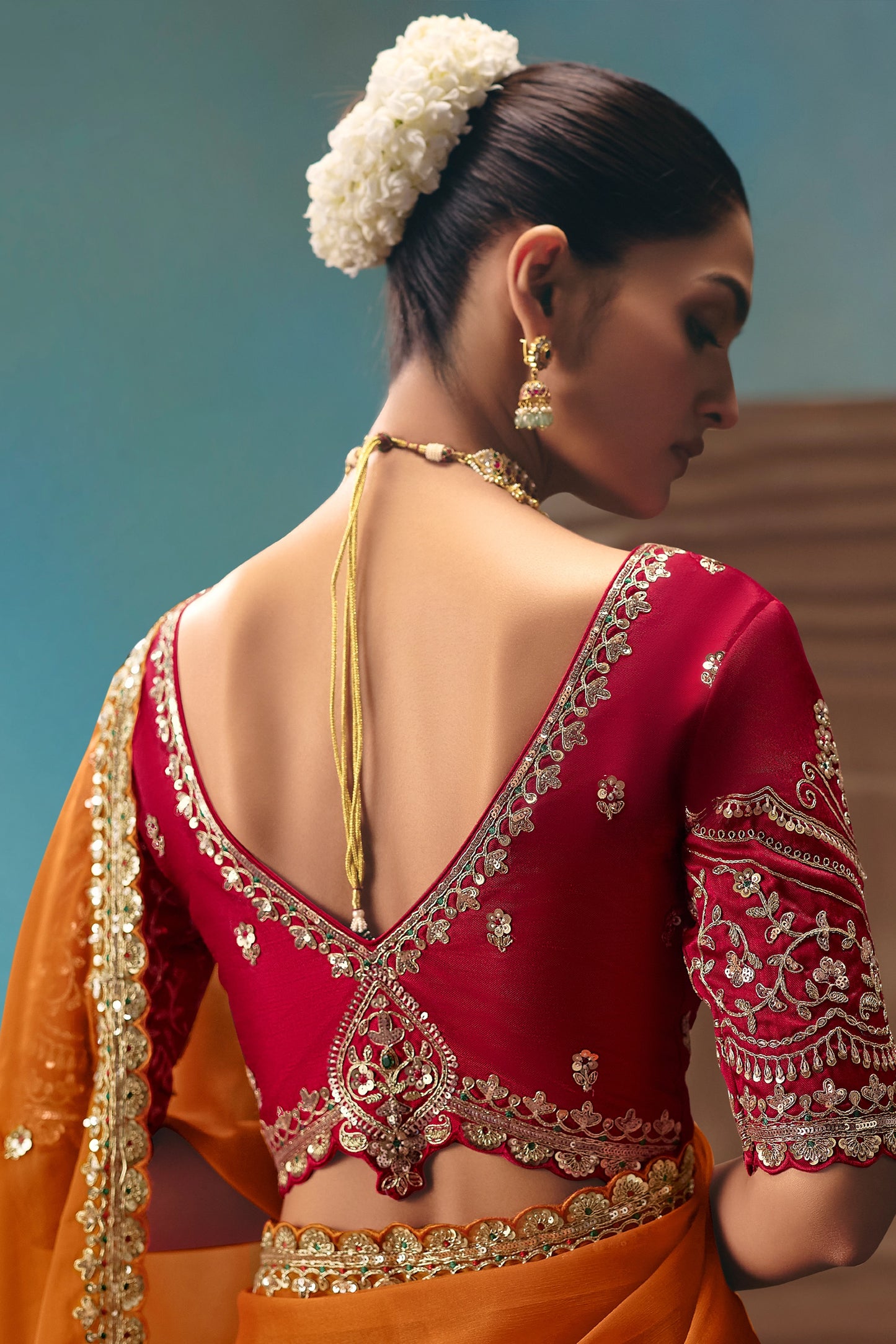 Orange Embroidered Organza Saree-SAR12023_4_SareeButa.com