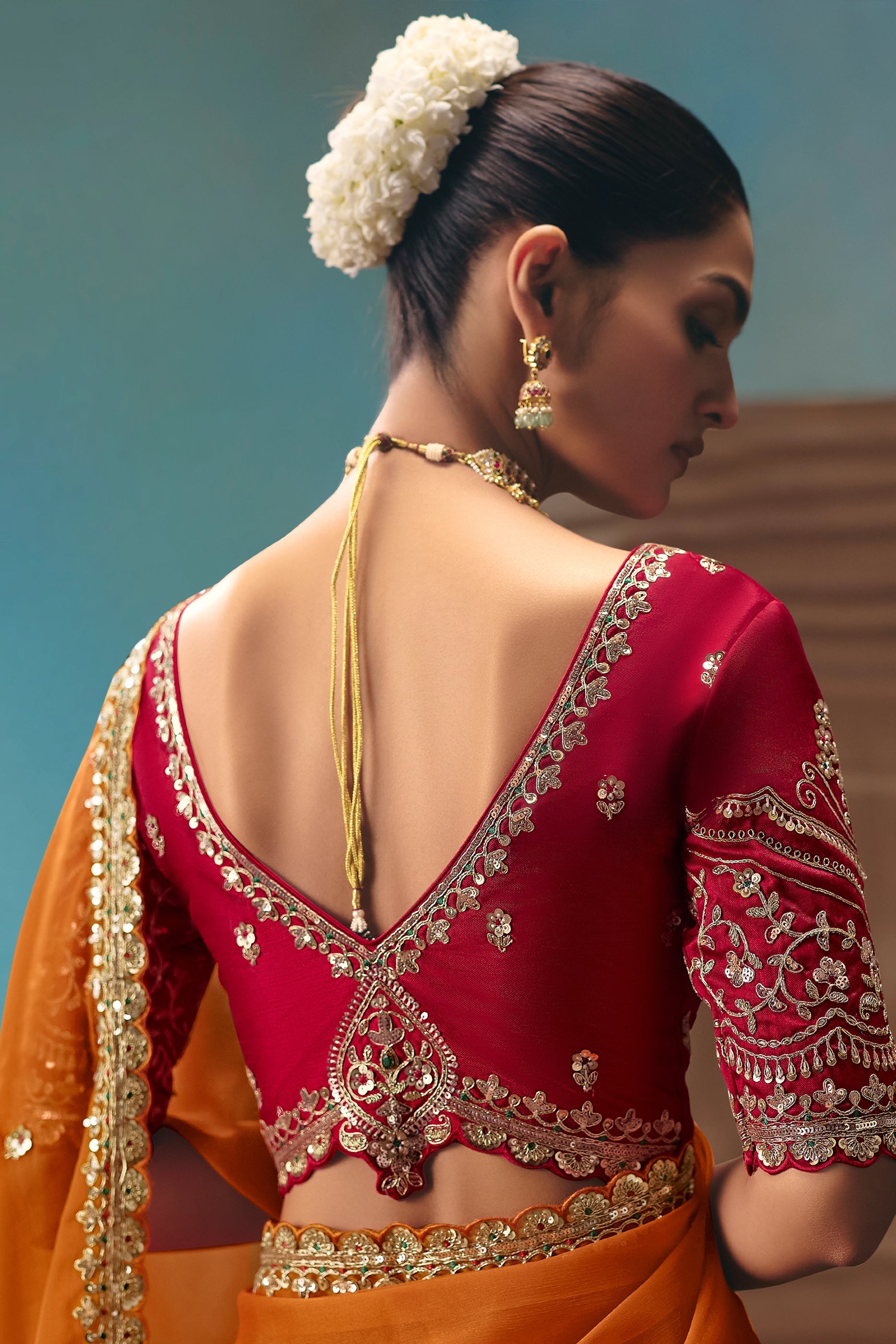 Orange Embroidered Organza Saree-SAR12023_4_SareeButa.com