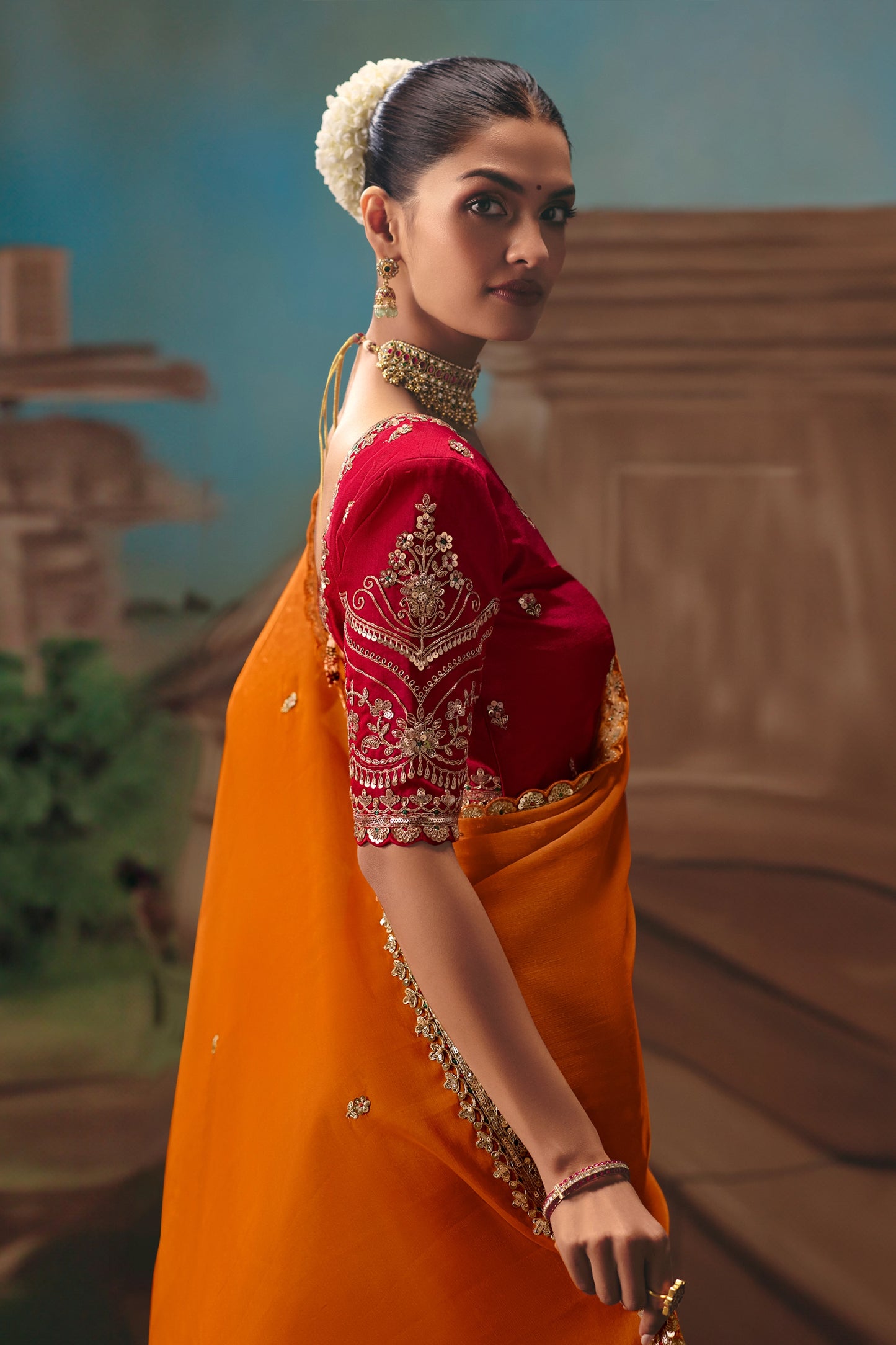 Orange Embroidered Organza Saree-SAR12023_5_SareeButa.com