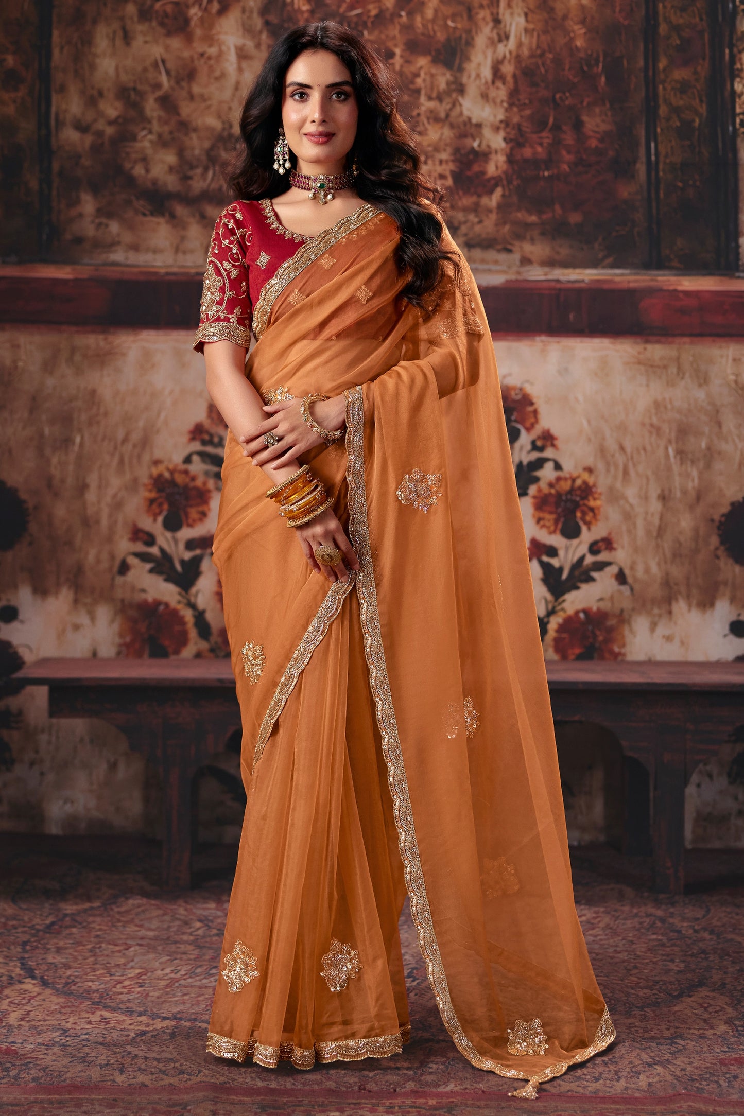Orange Embroidered Organza Saree-SAR13198_1_SareeButa.com