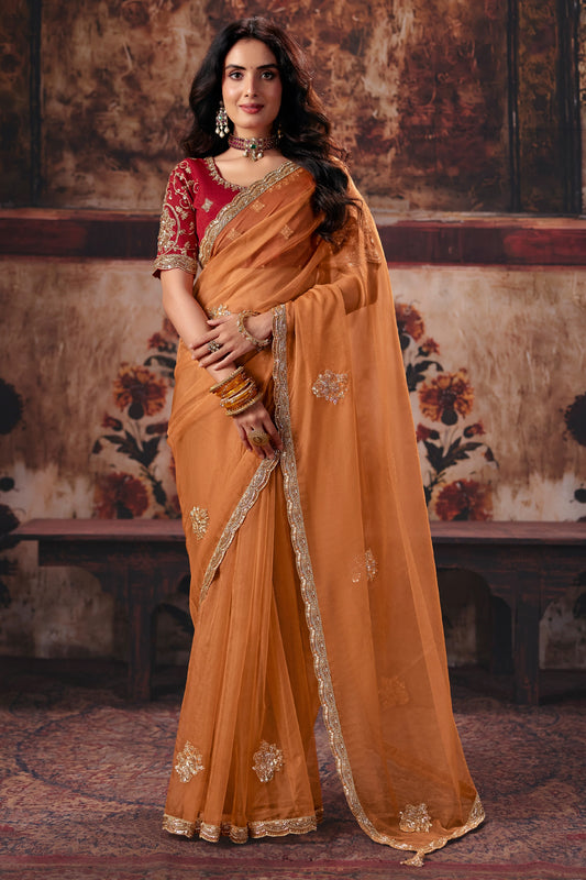 Orange Embroidered Organza Saree-SAR13198_1_SareeButa.com