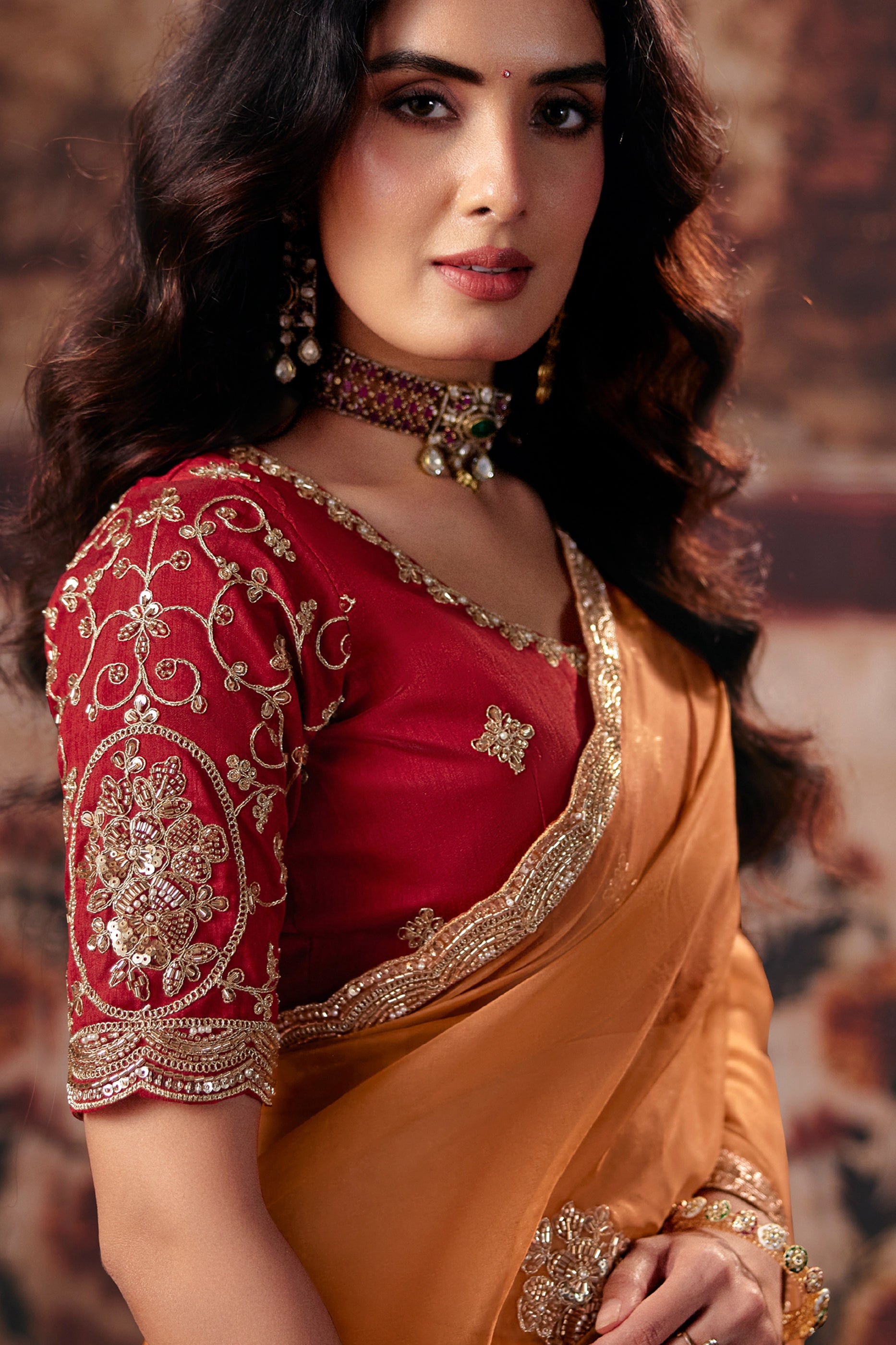 Orange Embroidered Organza Saree-SAR13198_2_SareeButa.com
