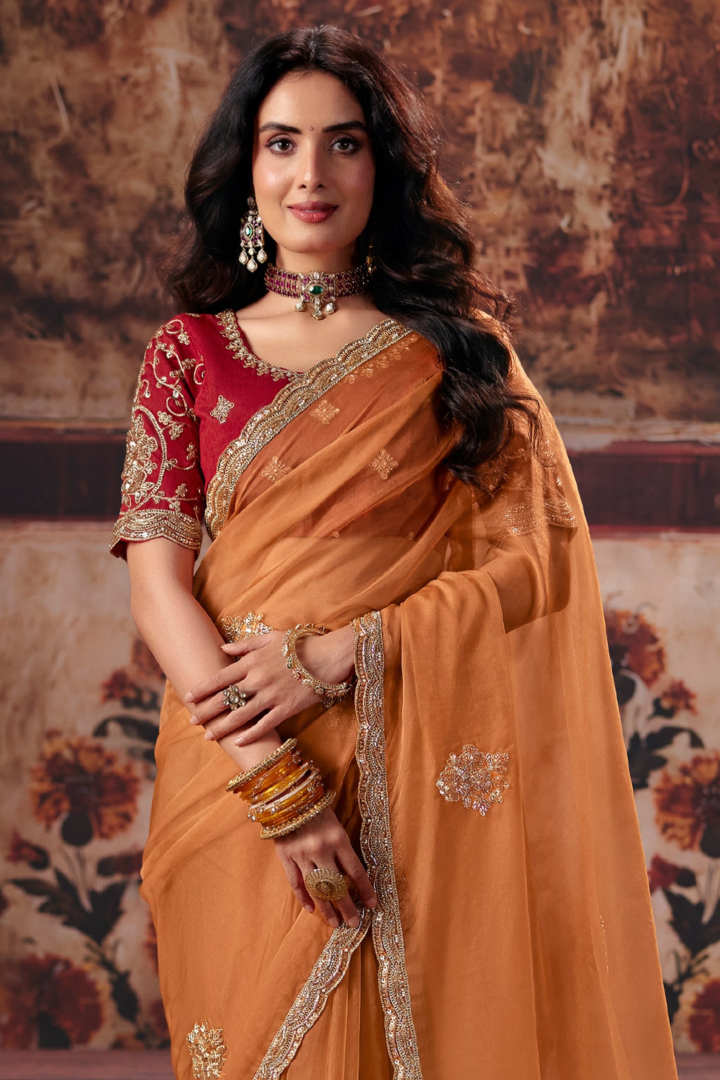 Orange Embroidered Organza Saree-SAR13198_3_SareeButa.com